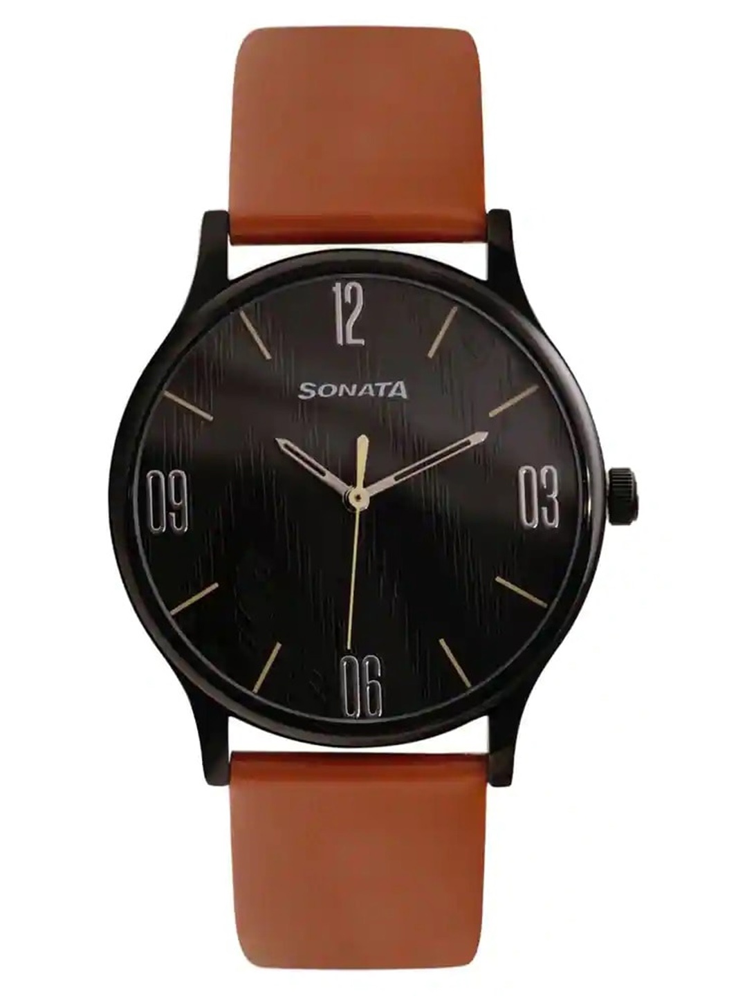 

Sonata Men Round Dial & Leather Straps Analogue Watch 77105NL03, Brown