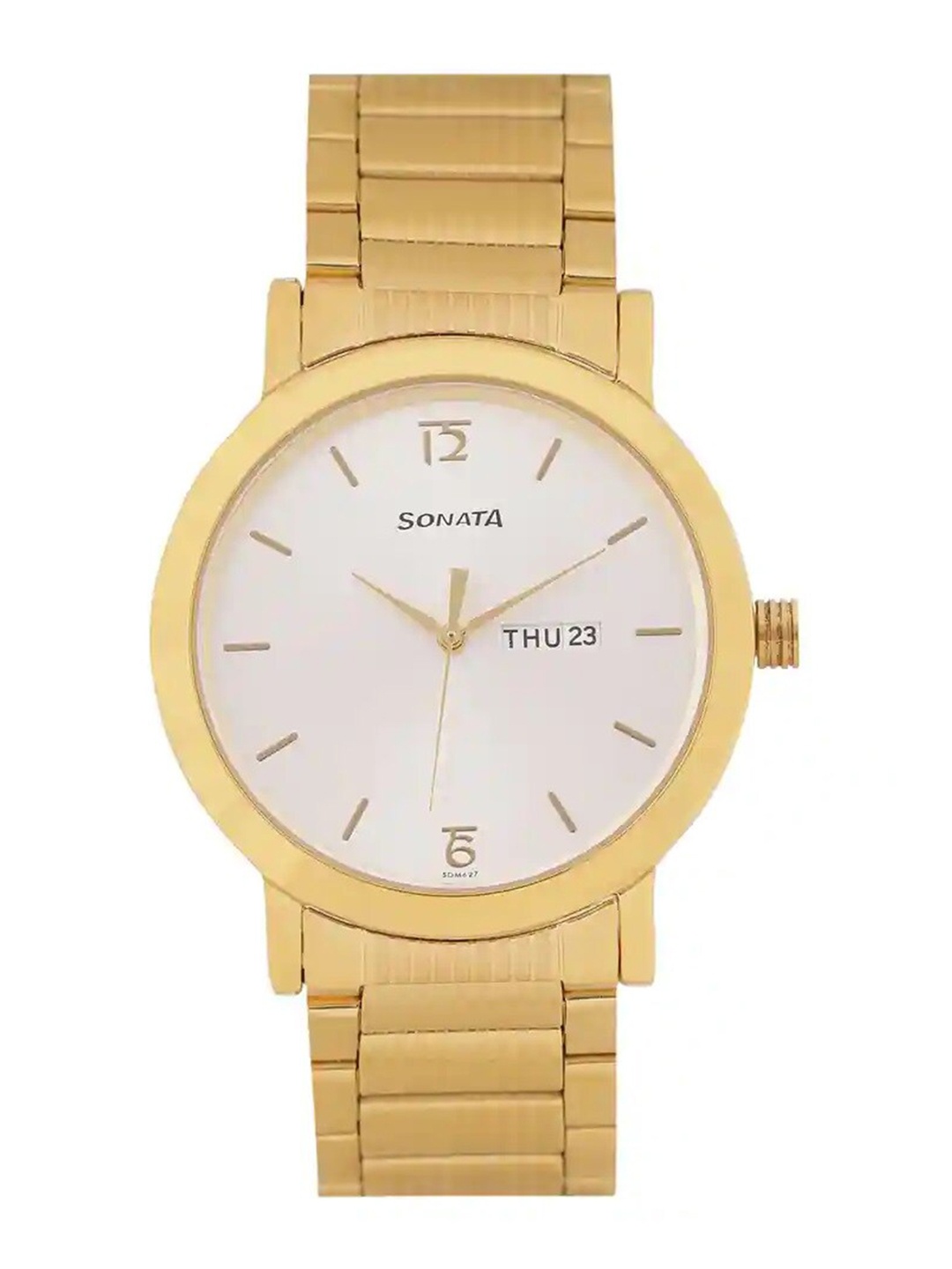 

Sonata Men Round Dial & Bracelet Style Straps Analogue Watch- 77108YM02, Gold