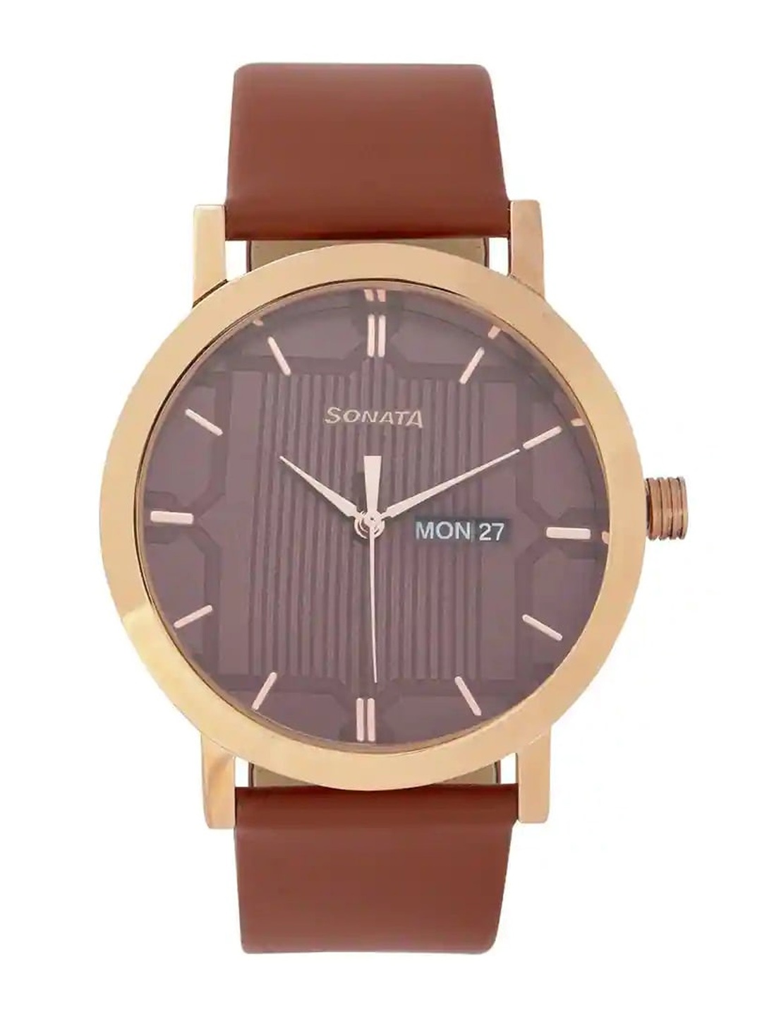 

Sonata Men Round Dial & Leather Straps Analogue Watch- 77108WL02, Brown