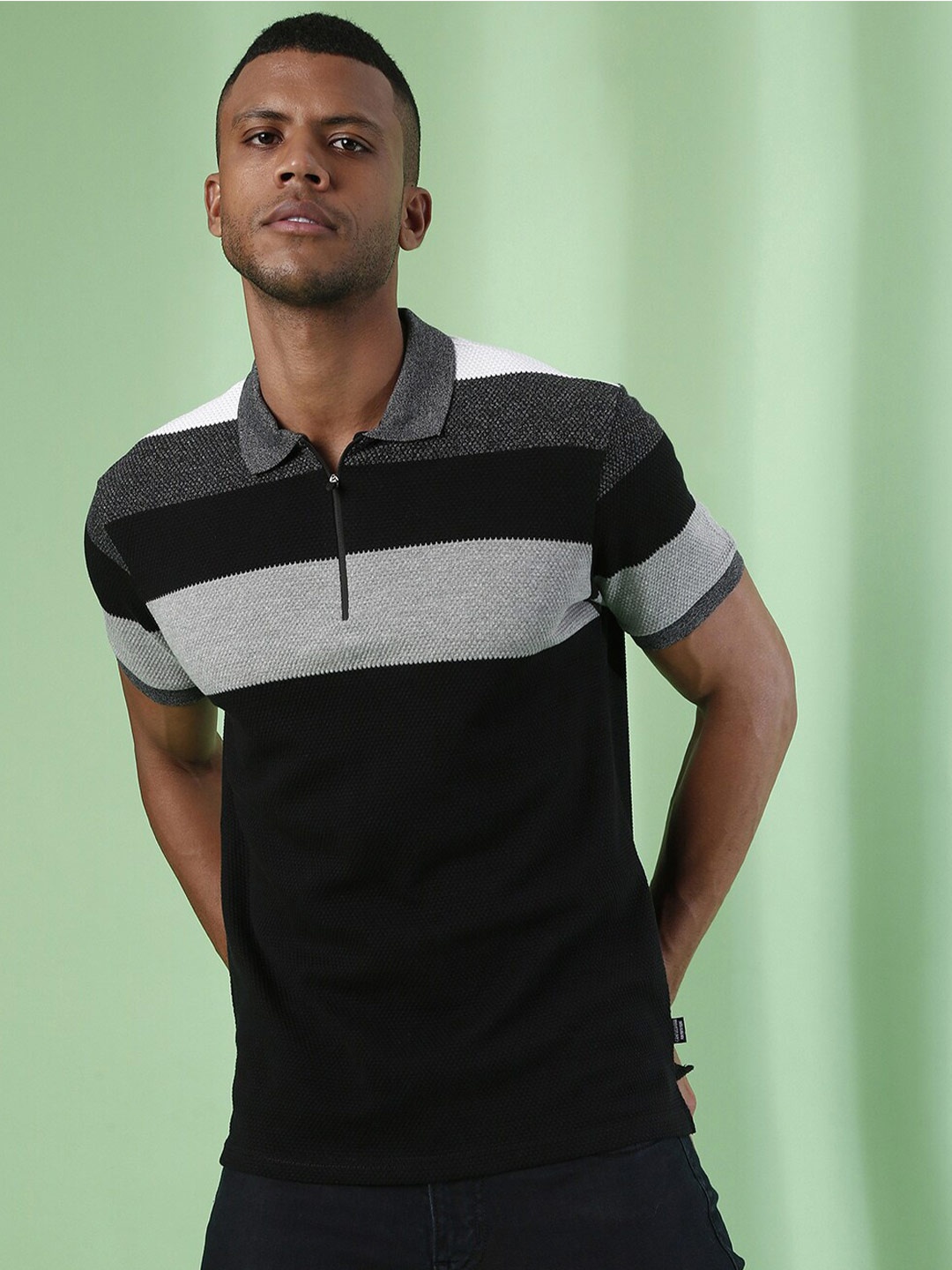 

Campus Sutra Colourblocked Polo Collar Cotton T-shirt, Multi