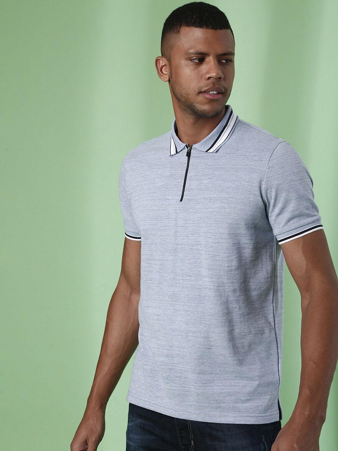 

Campus Sutra Blue Polo Collar Casual T-shirt