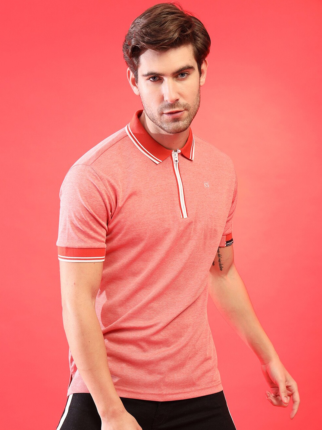 

Campus Sutra Men Polo Collar Cotton T-shirt, Red
