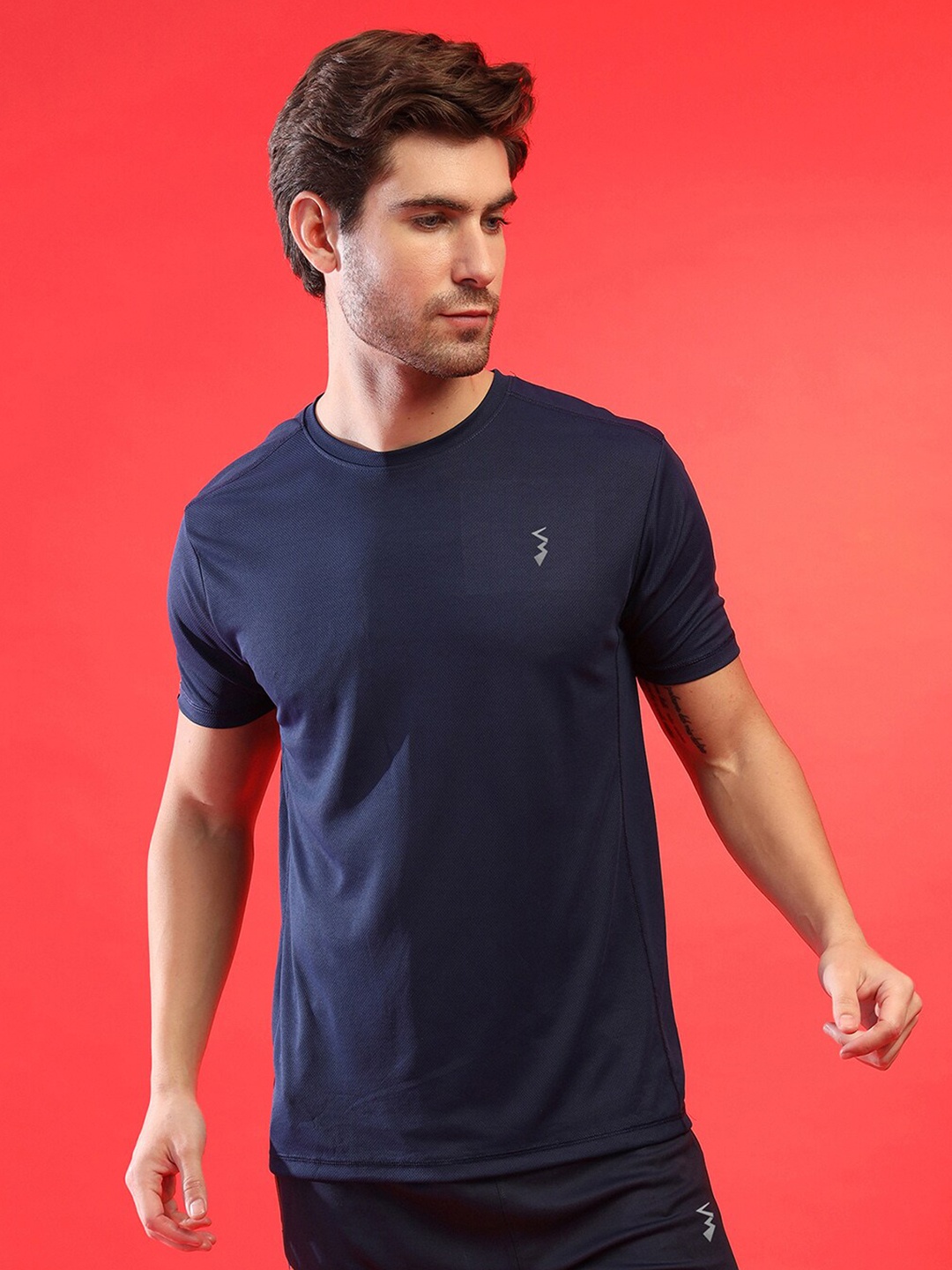 

Campus Sutra Round Neck Dry Fit Running Sports T-shirt, Navy blue