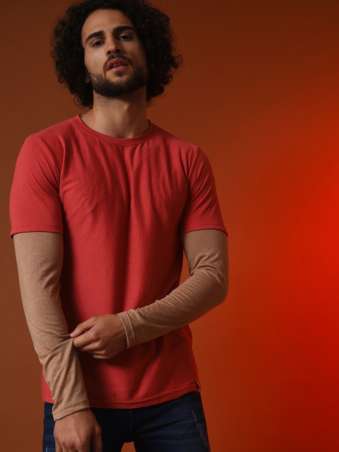 

Campus Sutra Round Neck Long Sleeves Cotton T-shirt, Red