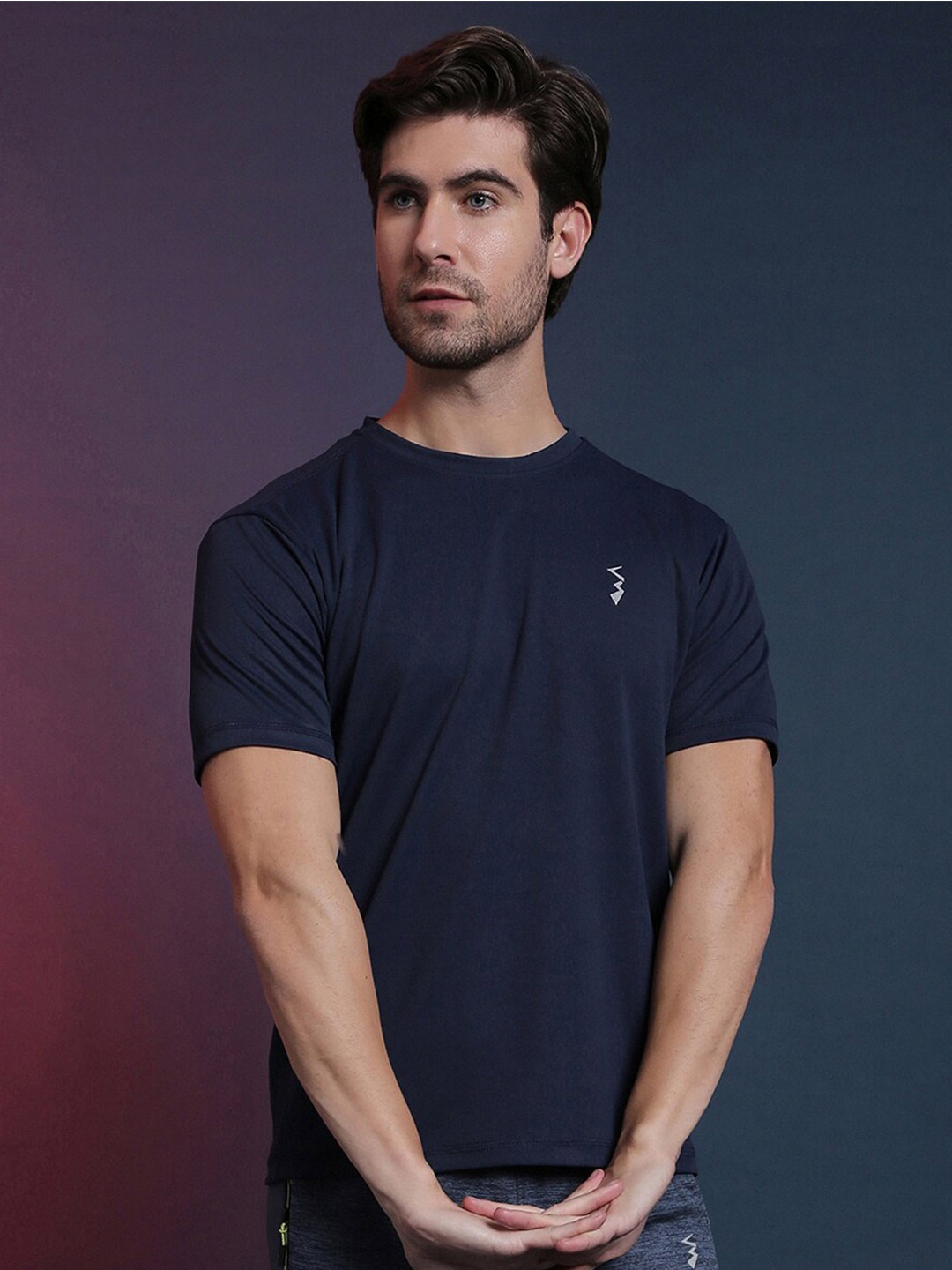 

Campus Sutra Round Neck Dry Fit Running Sports T-shirt, Navy blue