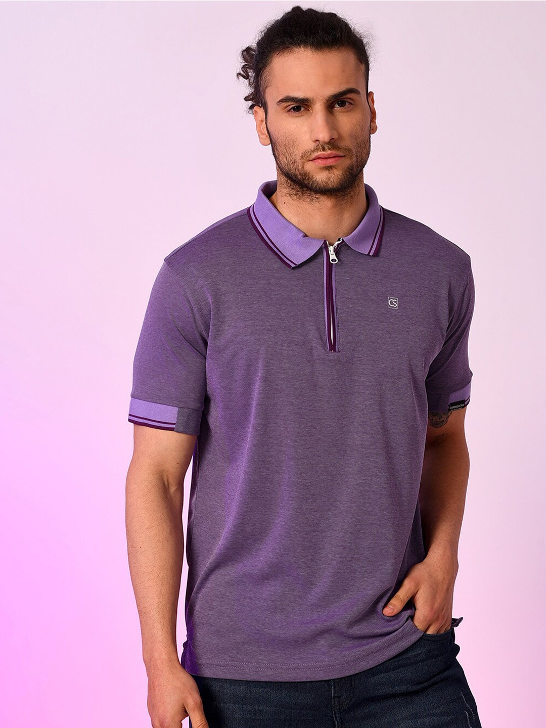 

Campus Sutra Polo Collar Cotton T-shirt, Purple