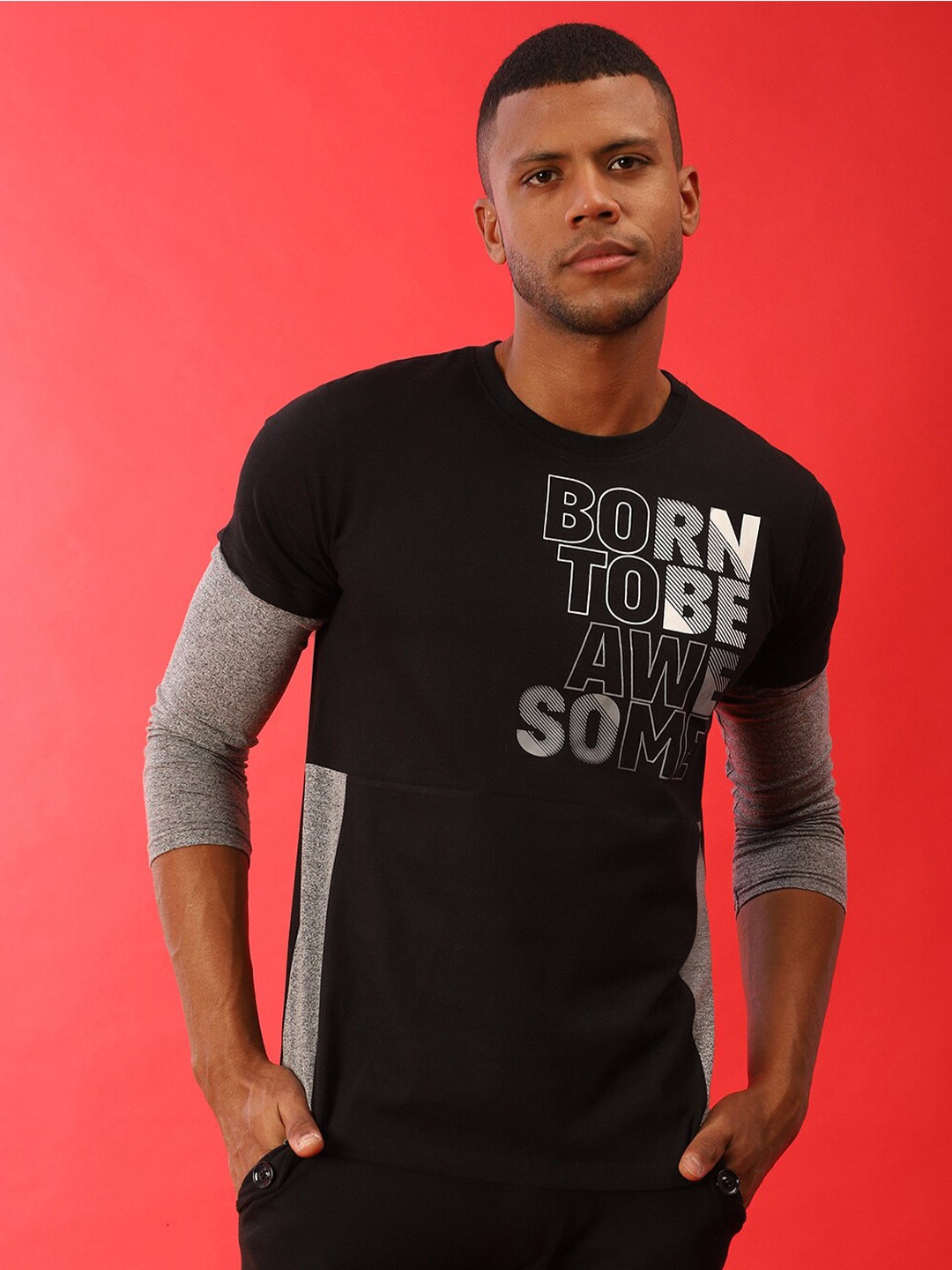 

Campus Sutra Typography Printed Long Sleeves Cotton T-shirt, Black