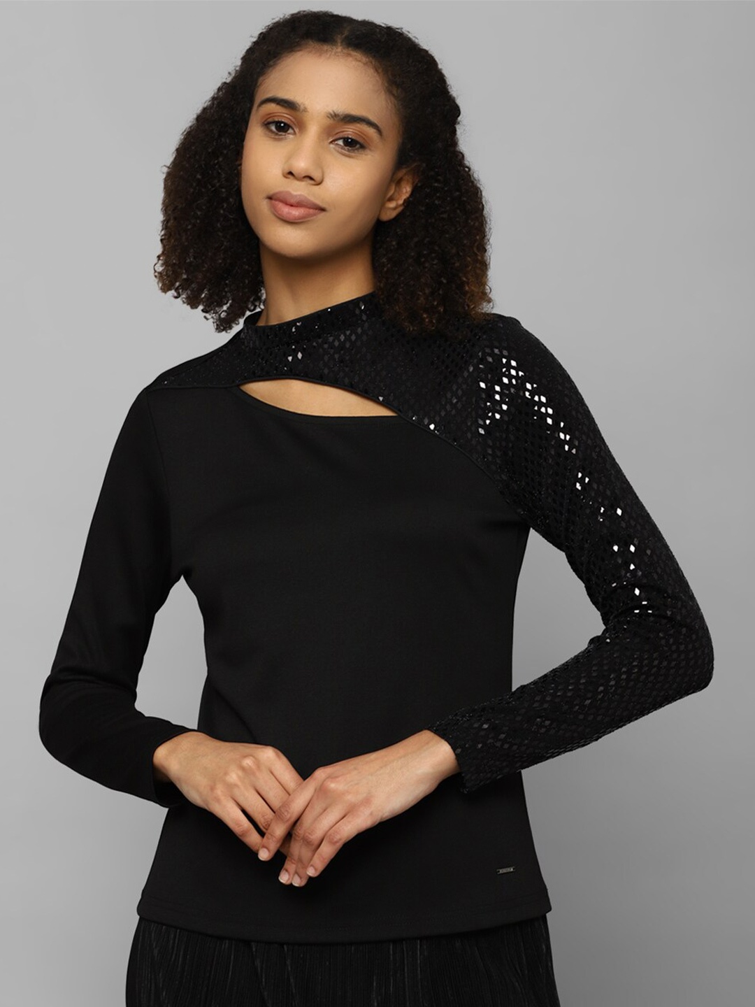 

Allen Solly Woman Embellished Choker Neck Top, Black