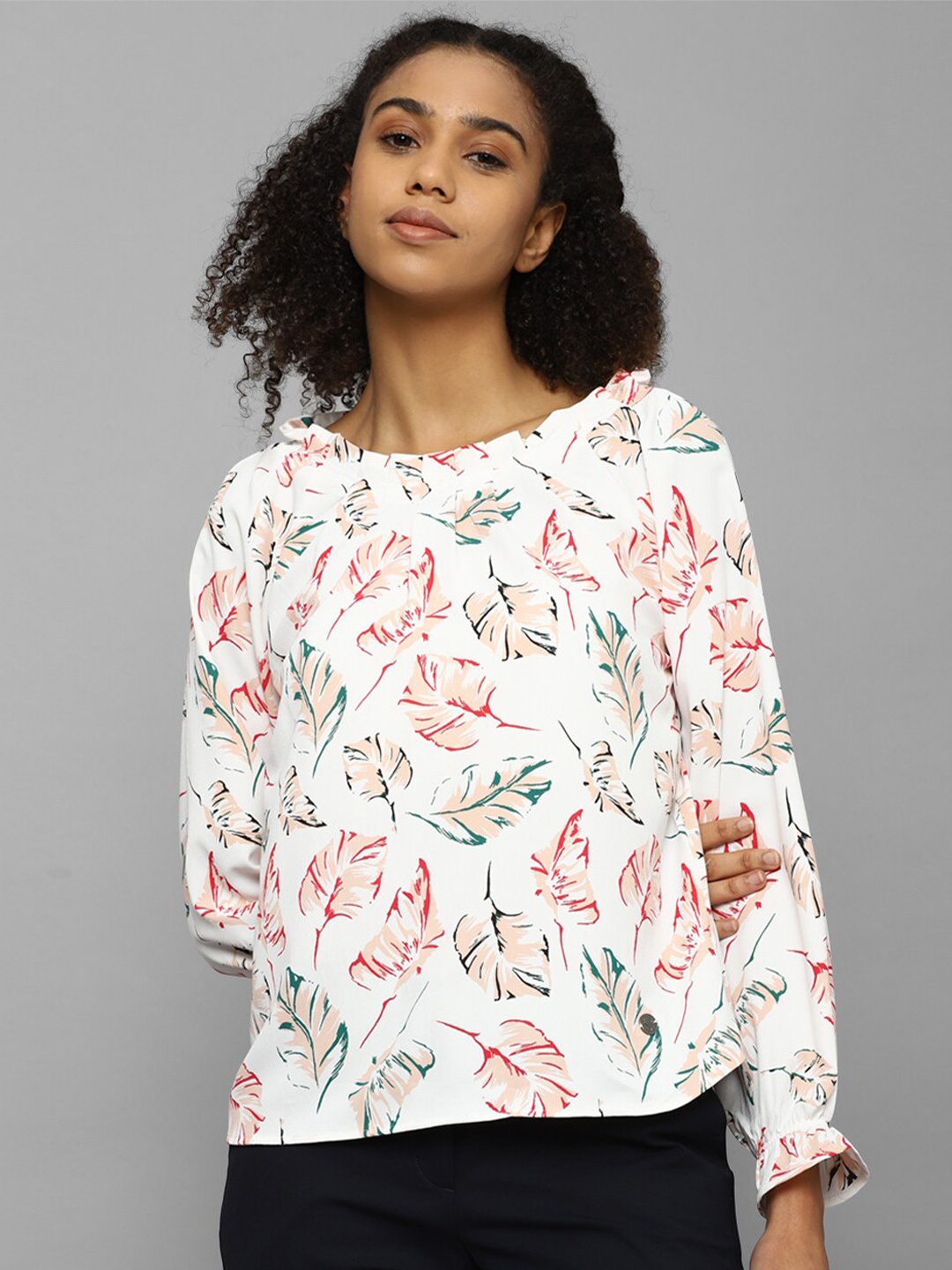 

Allen Solly Woman Floral Print Bell Sleeves Top, White