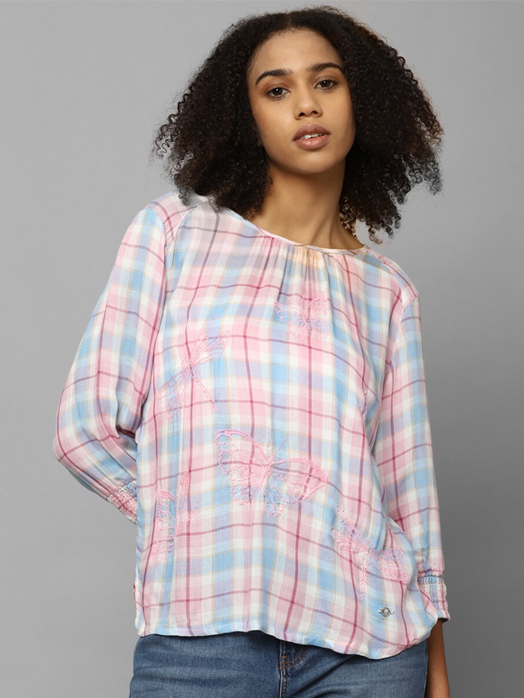 

Allen Solly Woman Checked Round Neck Top, Blue