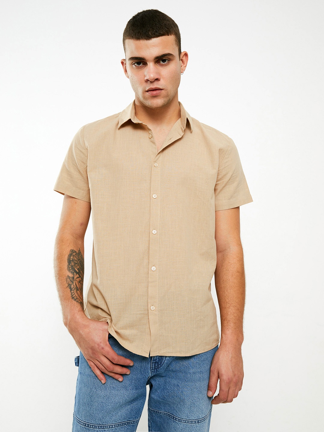 

LC Waikiki Pure Cotton Regular Fit Opaque Casual Shirt, Beige