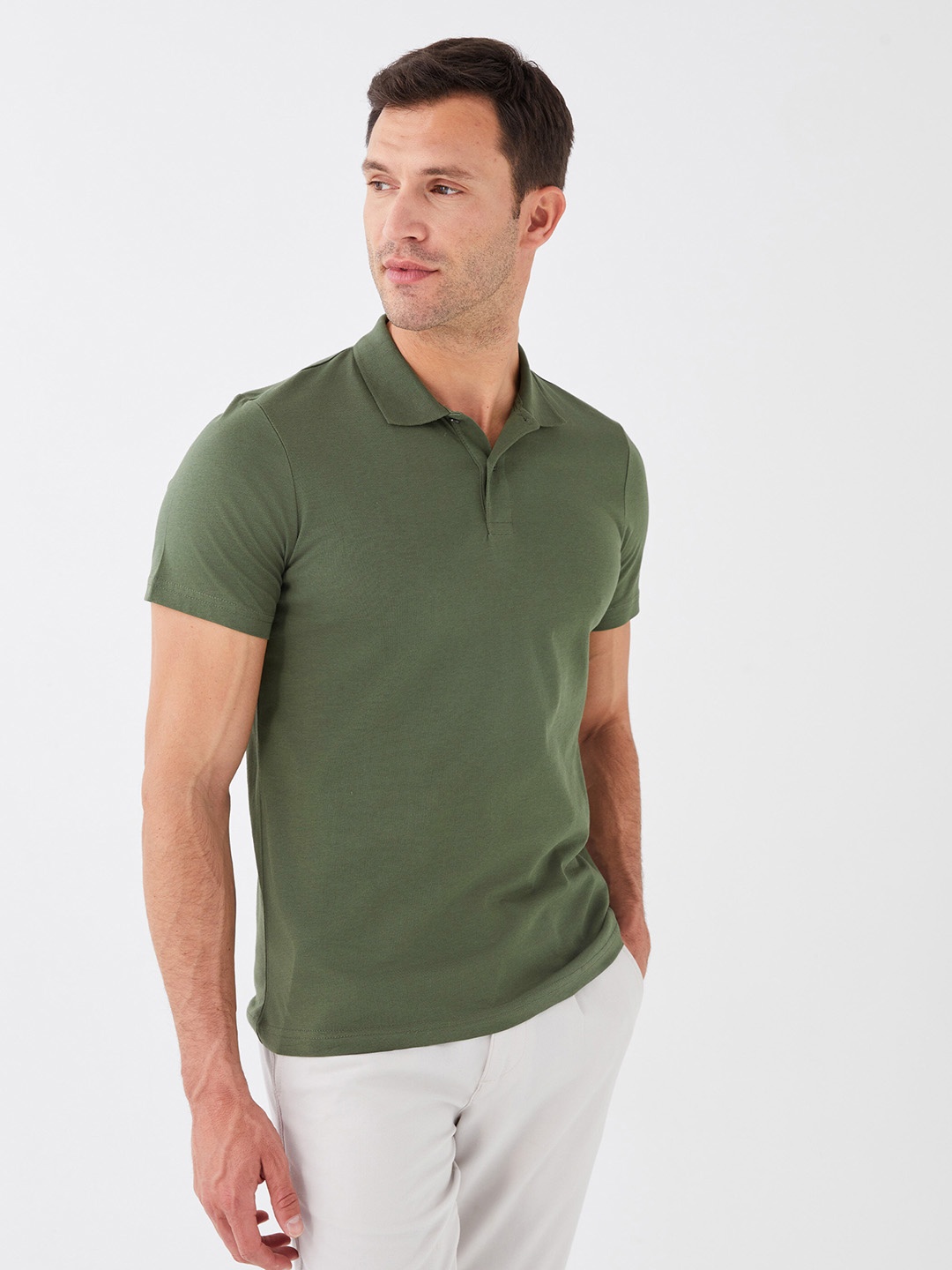 

LC Waikiki Polo Collar Pure Cotton Slim Fit T-shirt, Olive