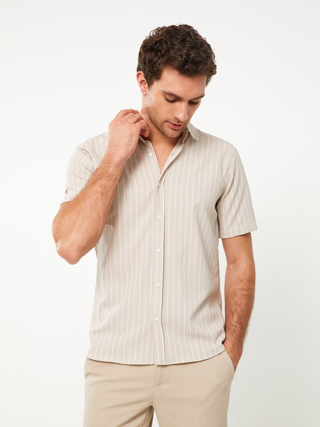 

LC Waikiki Regular Fit Opaque Striped Casual Shirt, Beige