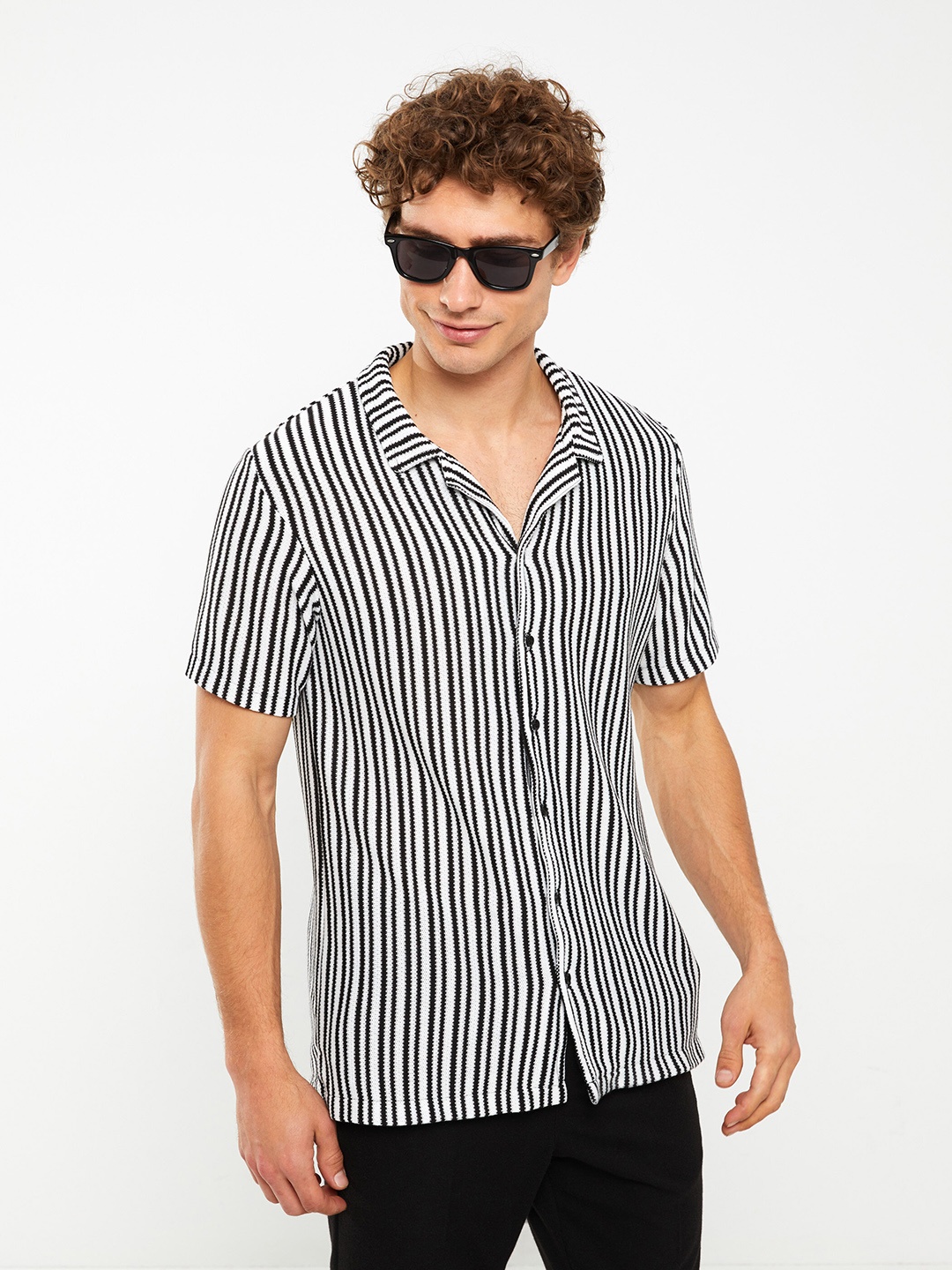 

LC Waikiki Slim Fit Opaque Striped Casual Shirt, Black