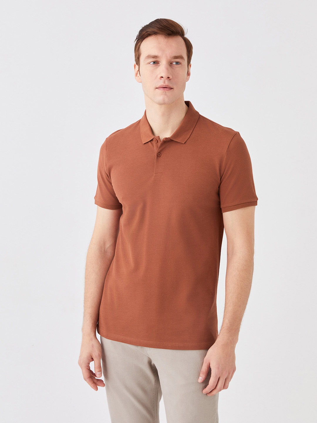 

LC Waikiki Polo Collar Organic Cotton Slim Fit T-shirt, Rust
