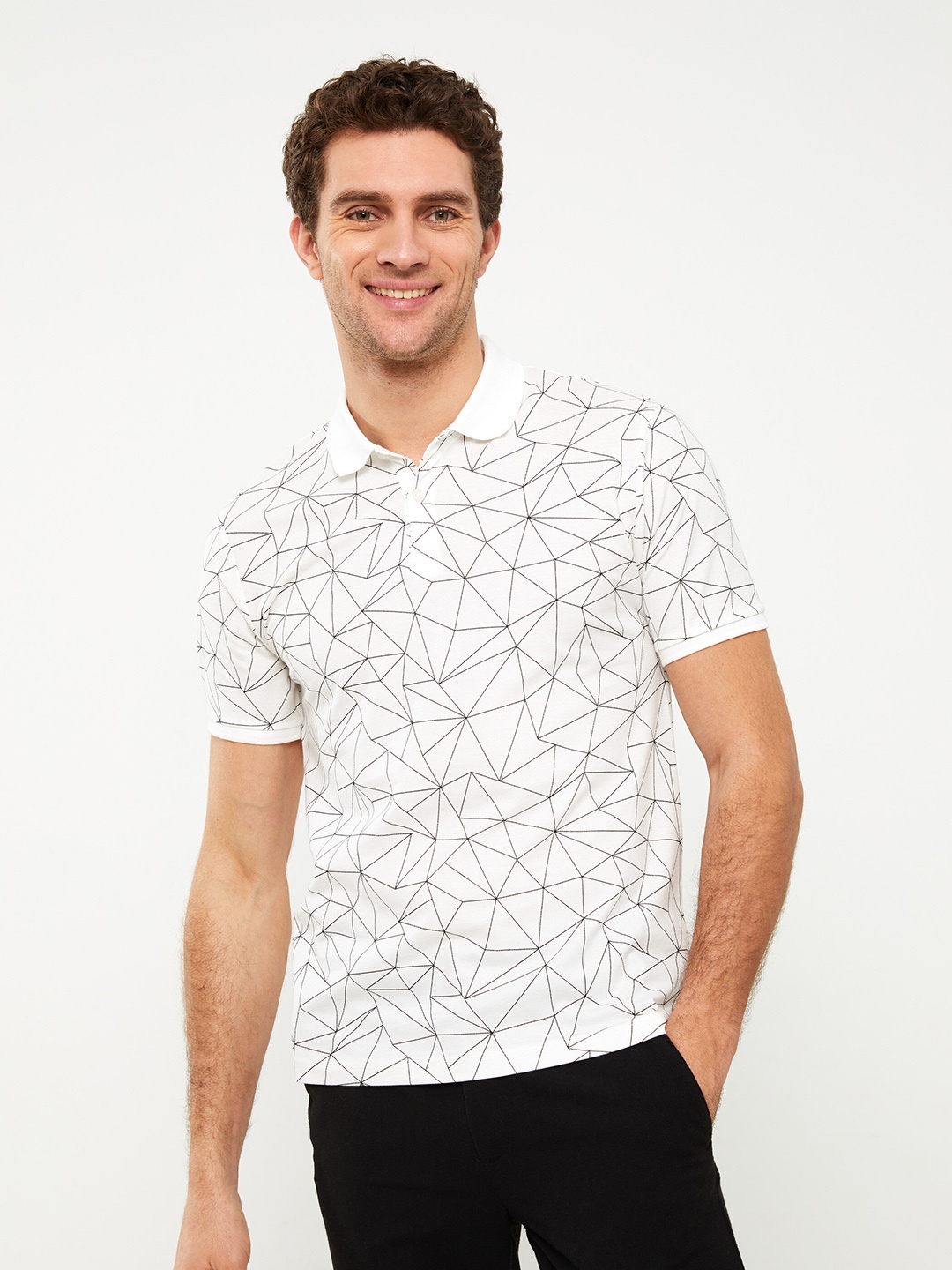 

LC Waikiki Printed Polo Collar Pure Cotton T-shirt, White