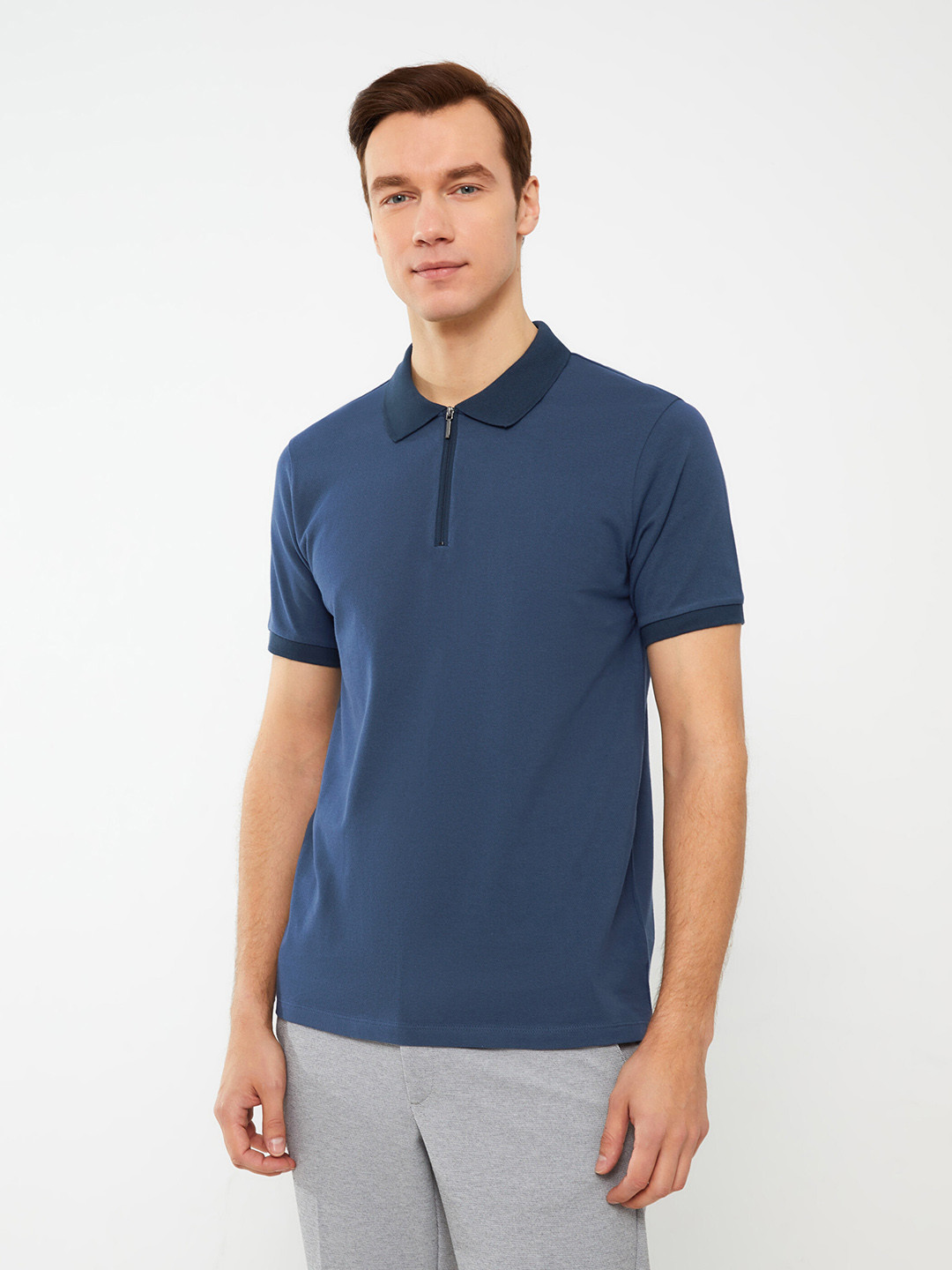 

LC Waikiki Men Polo Collar Pure Cotton Slim Fit T-shirt, Blue