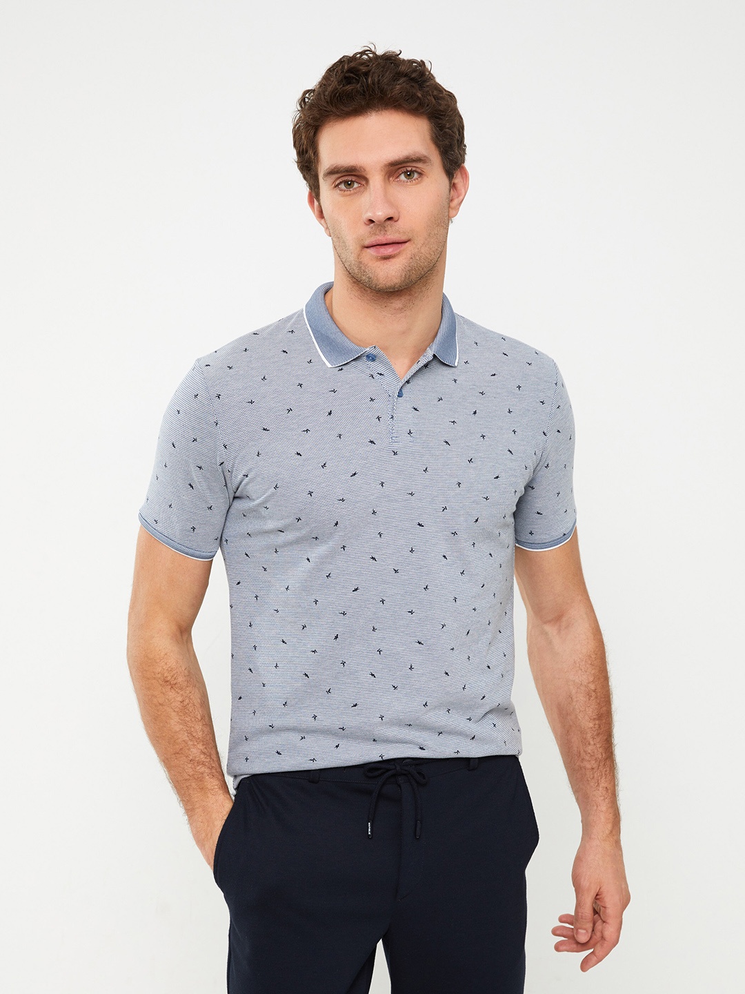 

LC Waikiki Printed Polo Collar T-shirt, Blue