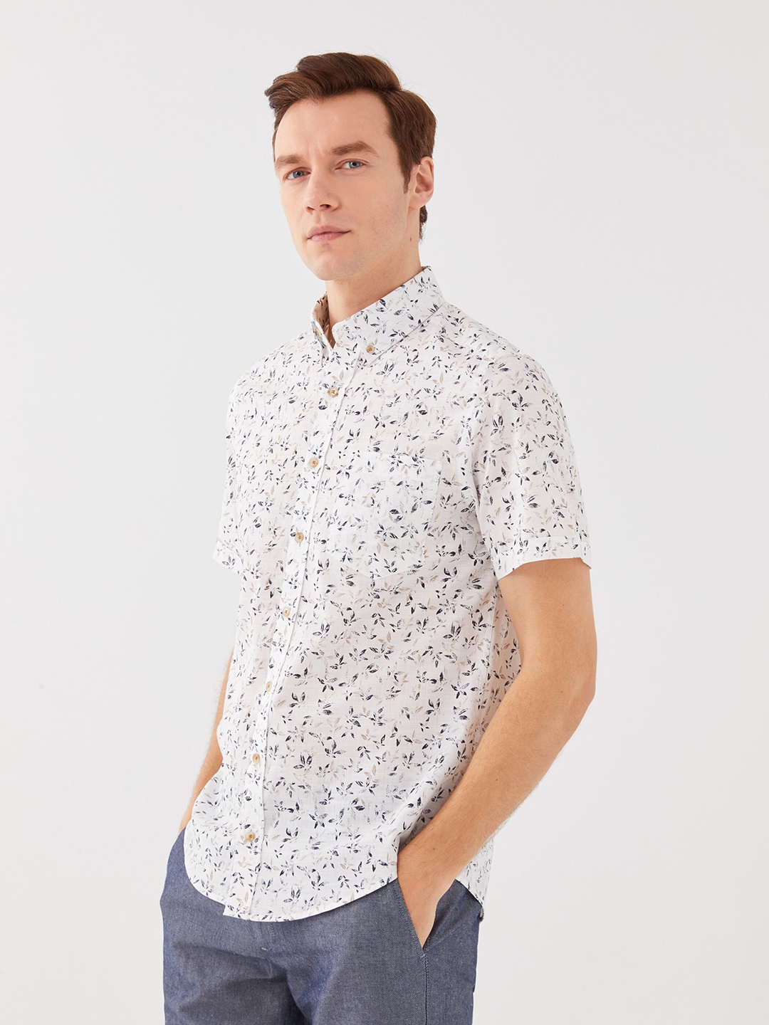

LC Waikiki Pure Cotton Floral Opaque Printed Casual Shirt, White
