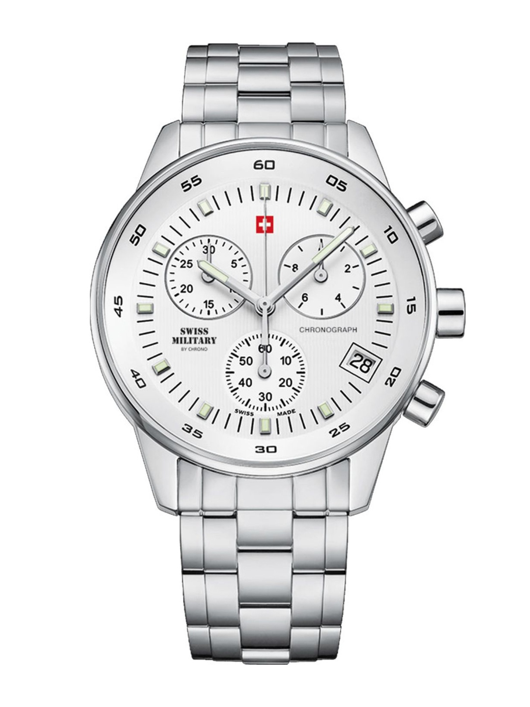 

Swiss Military by Chrono Printed Dial & Stainless Steel Straps Analogue Watch SM30052.02, White