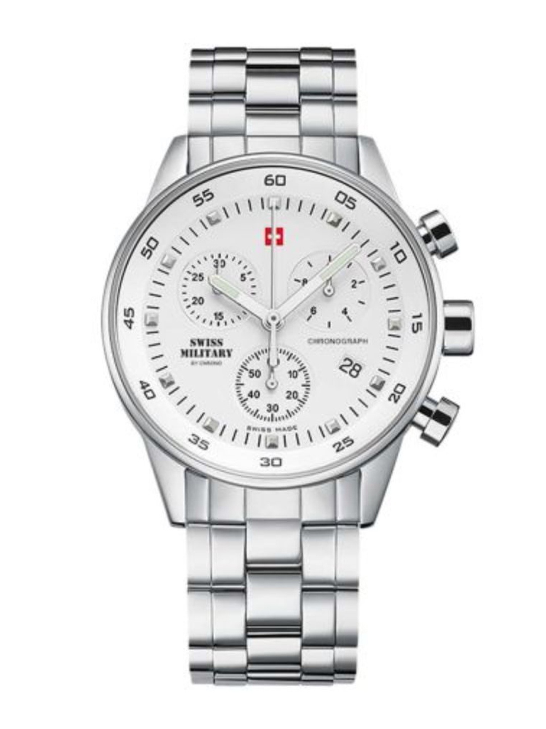 

Swiss Military by Chrono Dial & Stainless Steel Bracelet Style Straps Watch SM34005.02, White