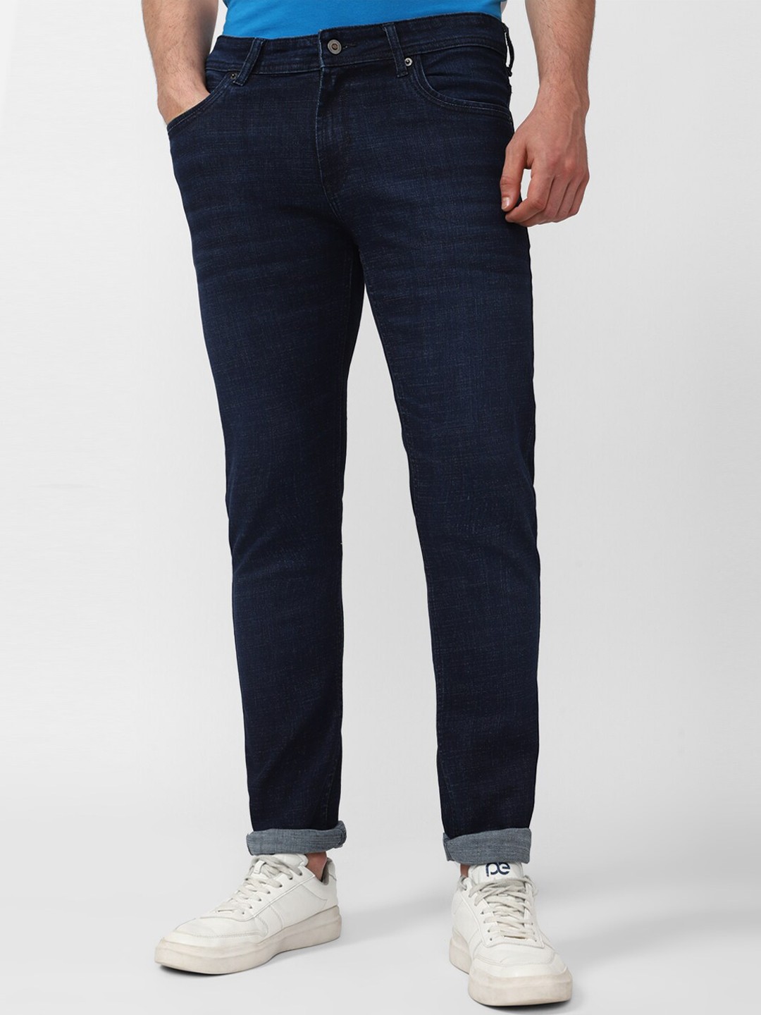 

Peter England Casuals Men Mid-Rise No Fade Tapered Fit Jeans, Navy blue