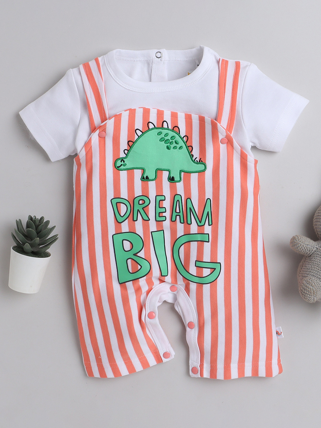 

BUMZEE Infant Boys Striped Cotton Rompers, White
