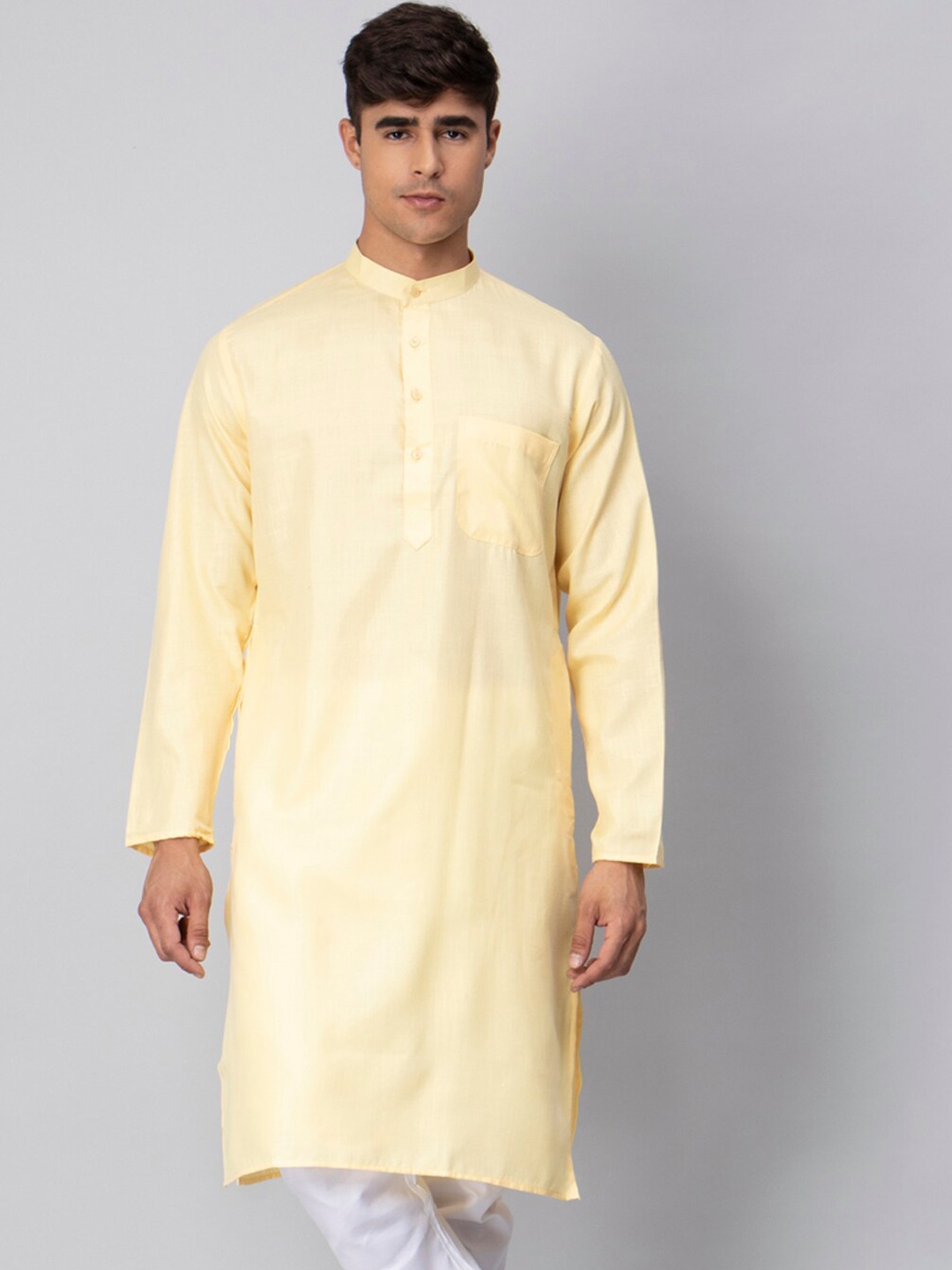 

NEUDIS Mandarin Collar Pure Cotton Straight Kurta, Yellow