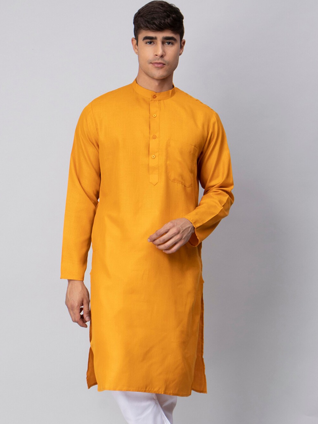 

NEUDIS Mandarin Collar Pure Cotton Straight Kurta, Mustard