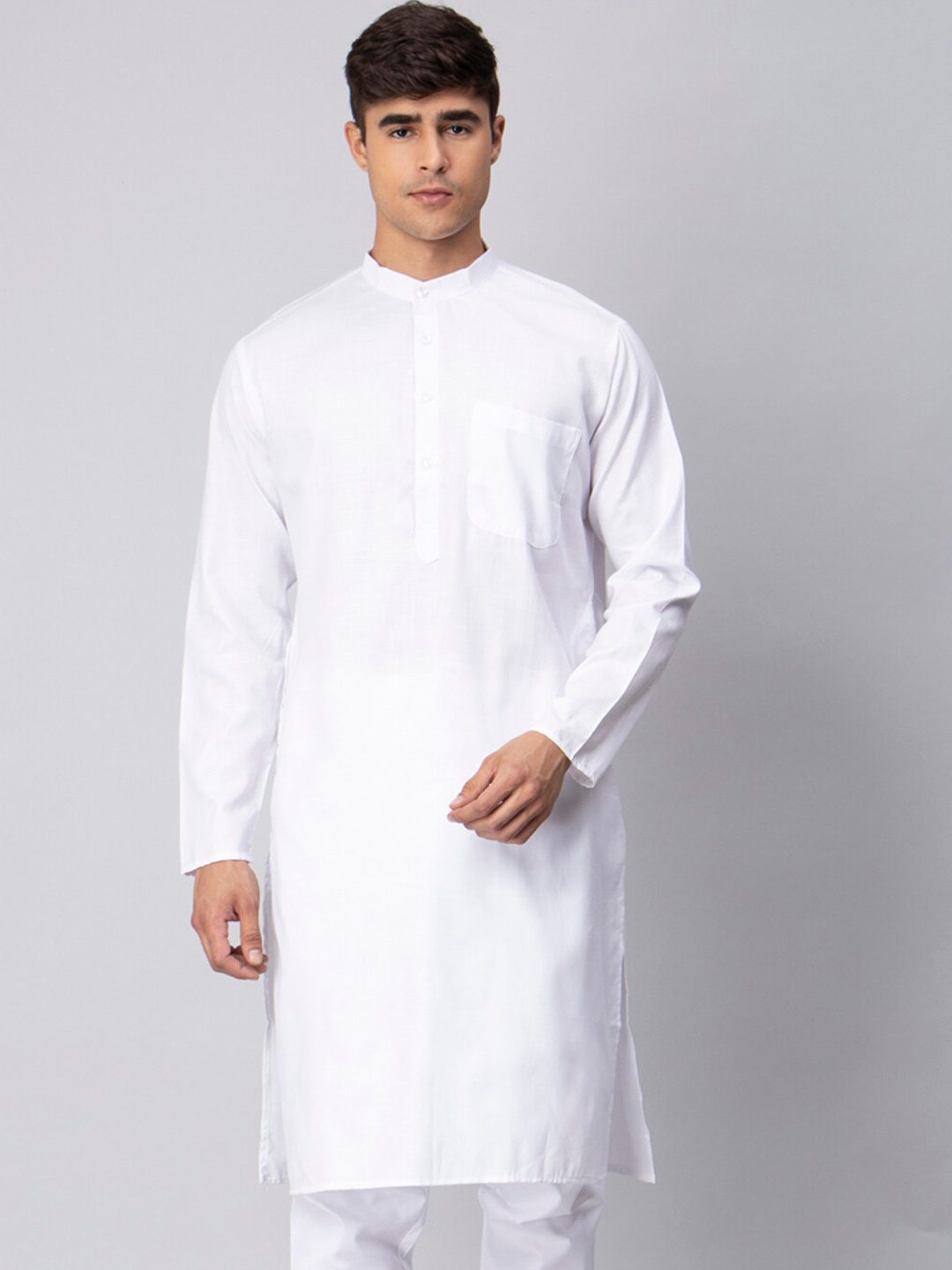 

NEUDIS Mandarin Collar Pure Cotton Straight Kurta, White