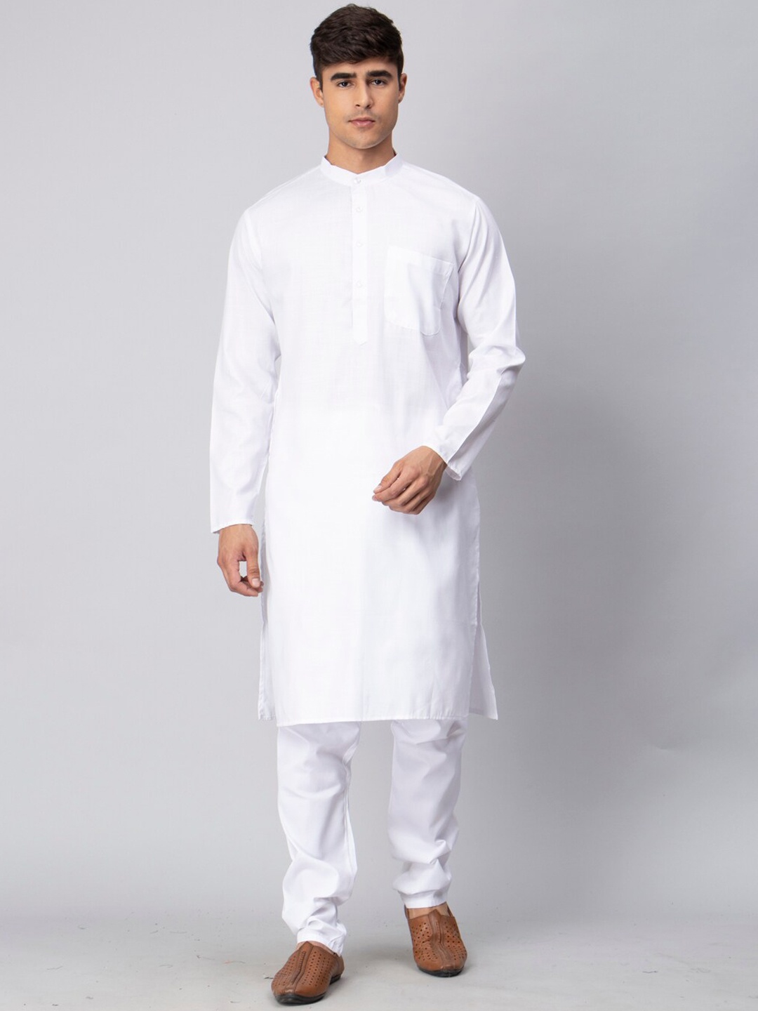 

NEUDIS Band Collar Pure Cotton Kurta With Pyjamas, White