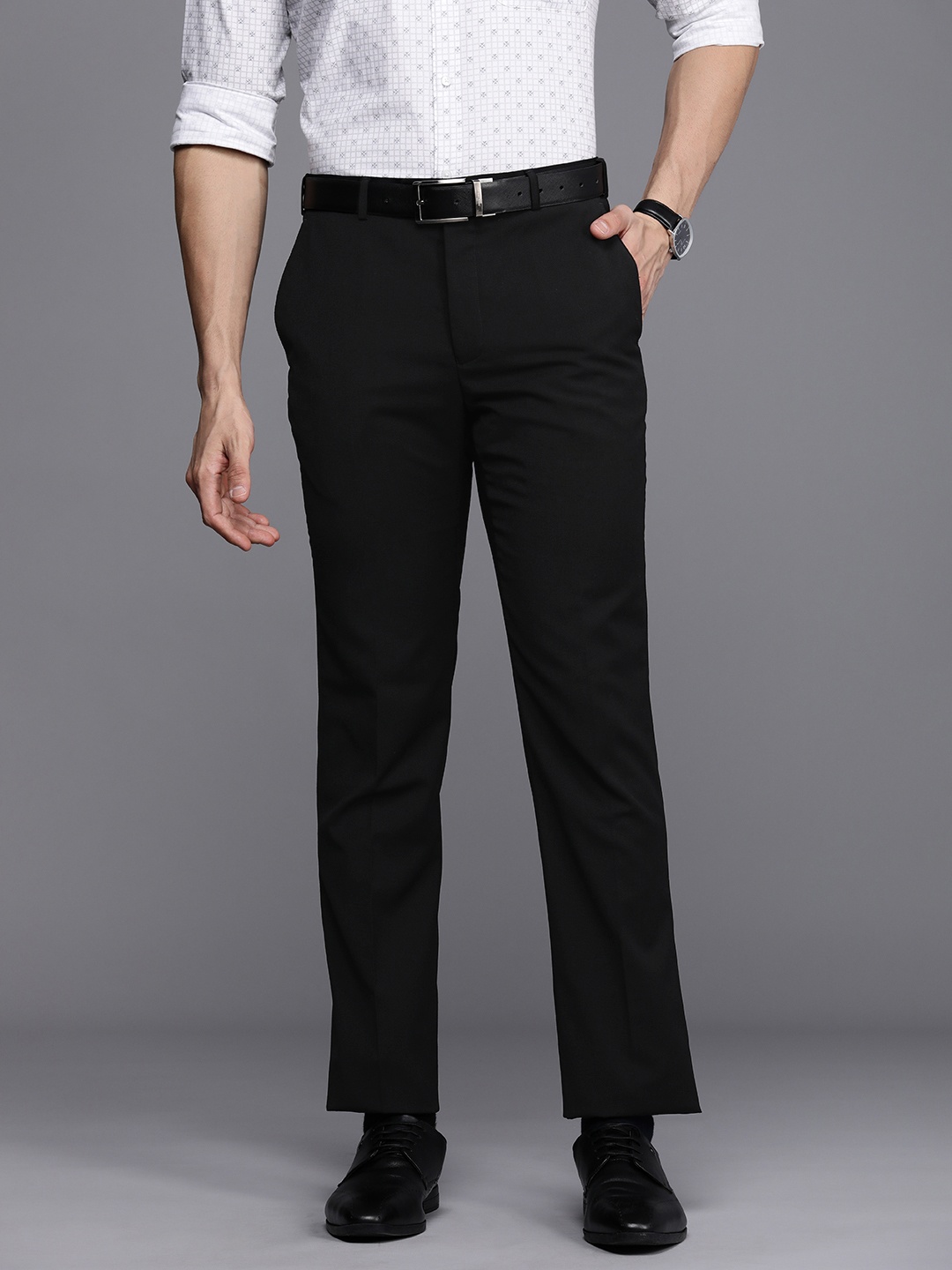 Raymond Men Contemporary Fit Formal Trousers, Black