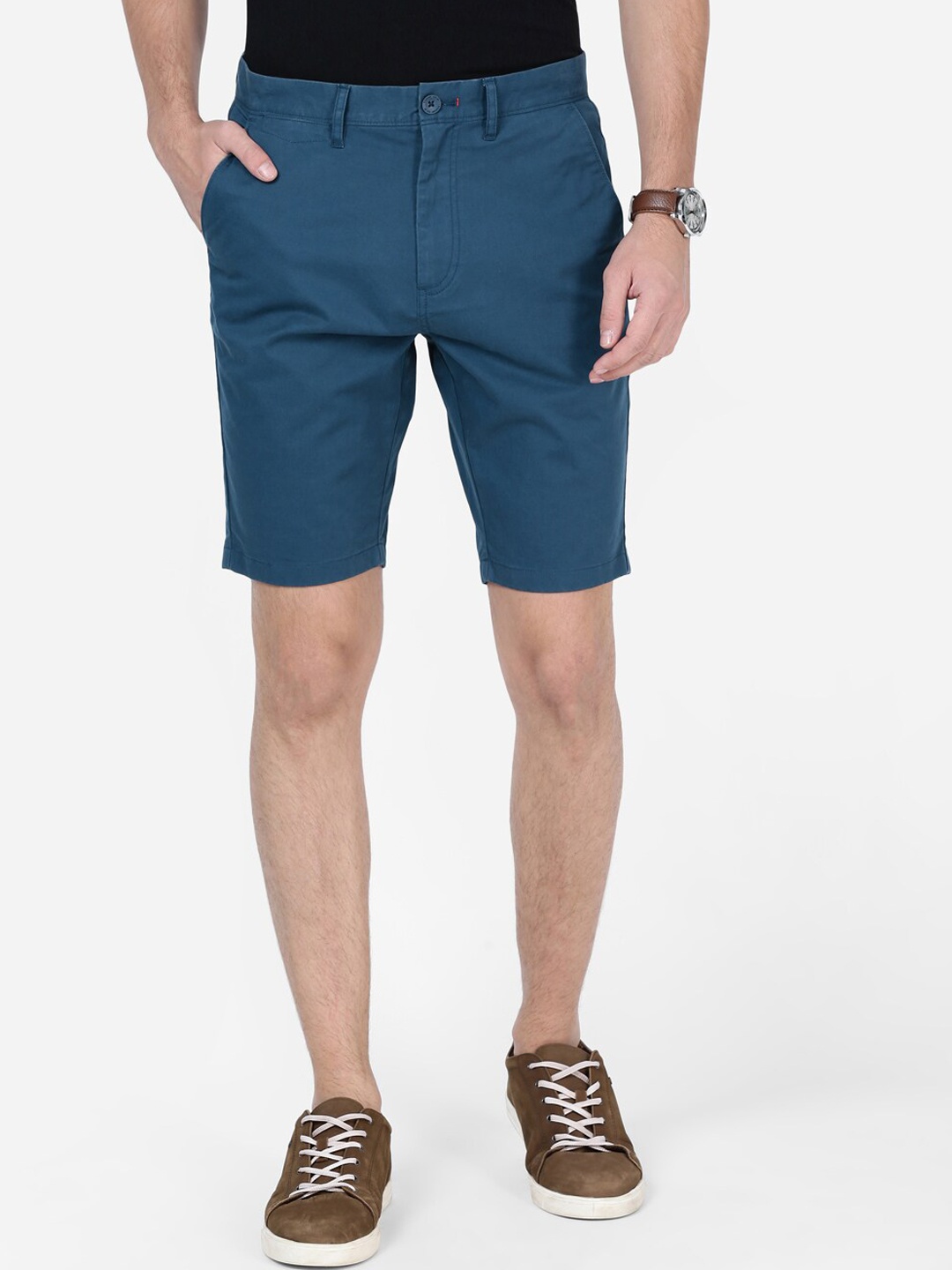 

t-base Men Mid Rise Cotton Chino Shorts, Blue