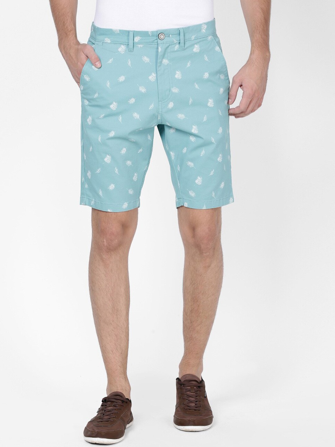 

t-base Men Conversational Printed Mid Rise Cotton Chino Shorts, Blue