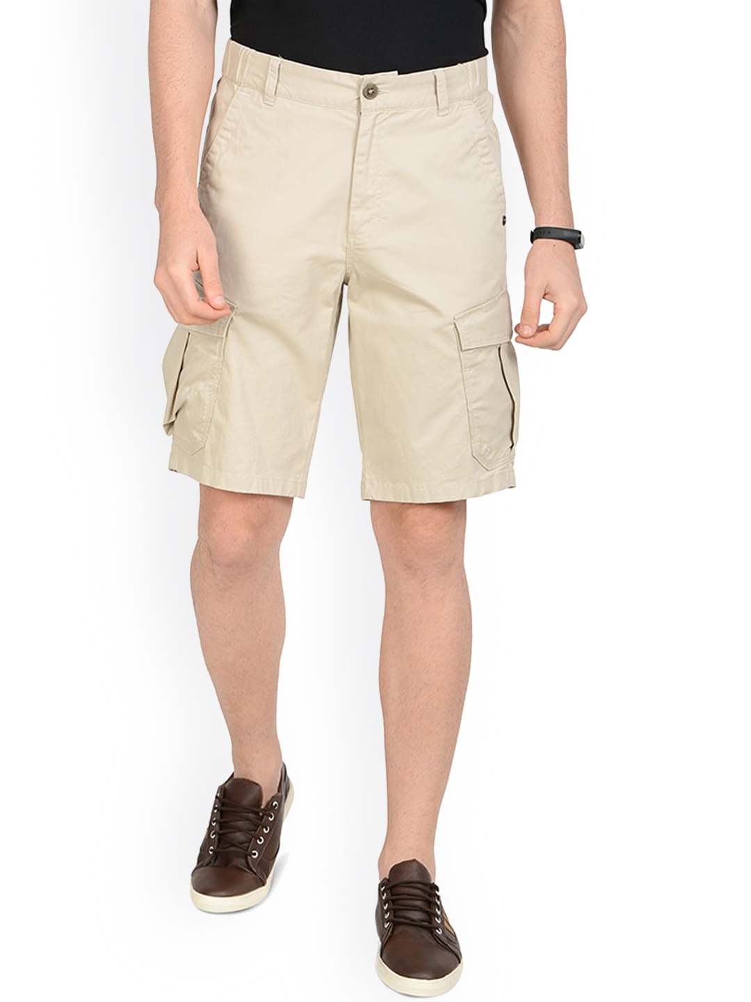 

t-base Men Mid Rise Cotton Cargo Shorts, Cream
