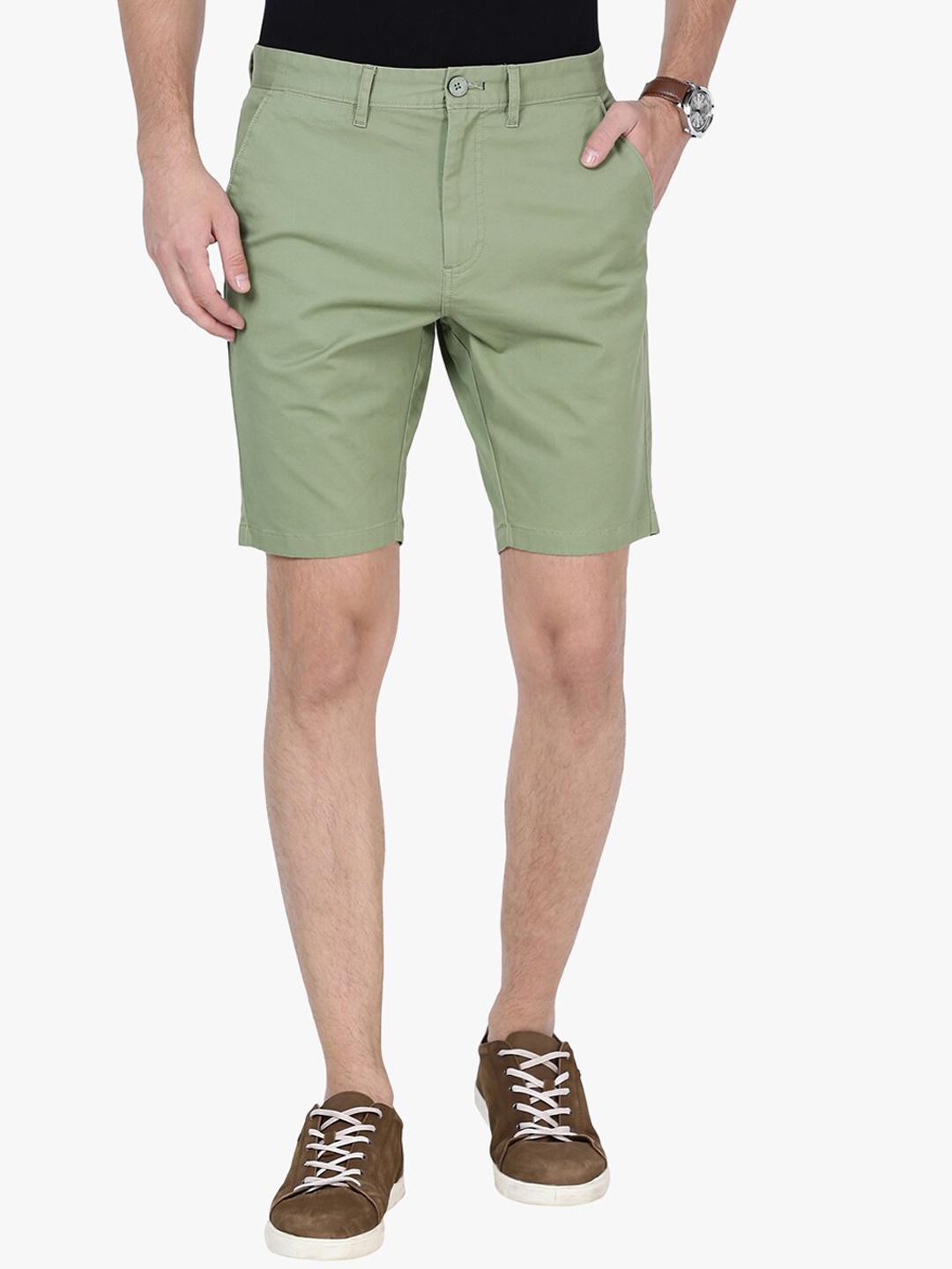 

t-base Men Mid Rise Cotton Chino Shorts, Green