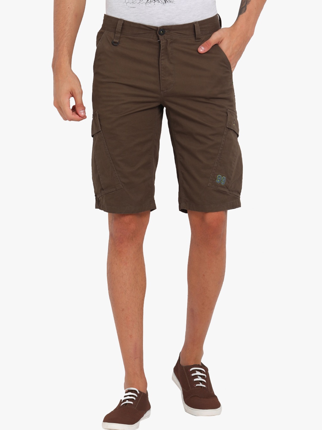 

t-base Men Mid Rise Cotton Cargo Shorts, Brown