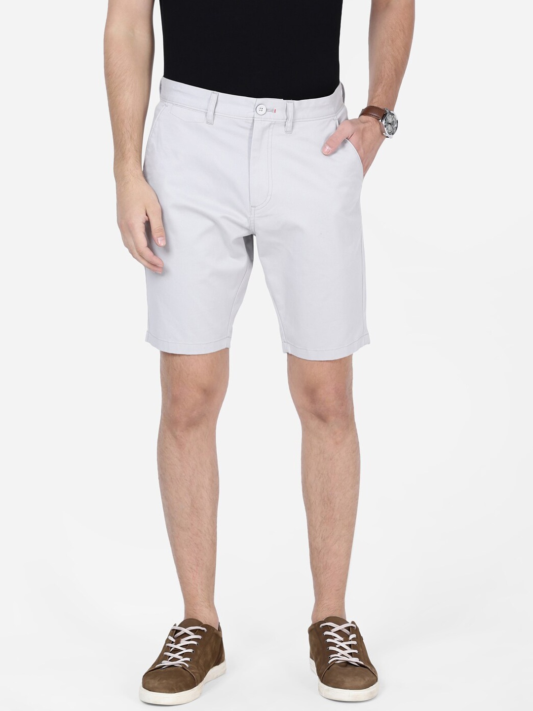 

t-base Men Mid Rise Cotton Chino Shorts, Grey