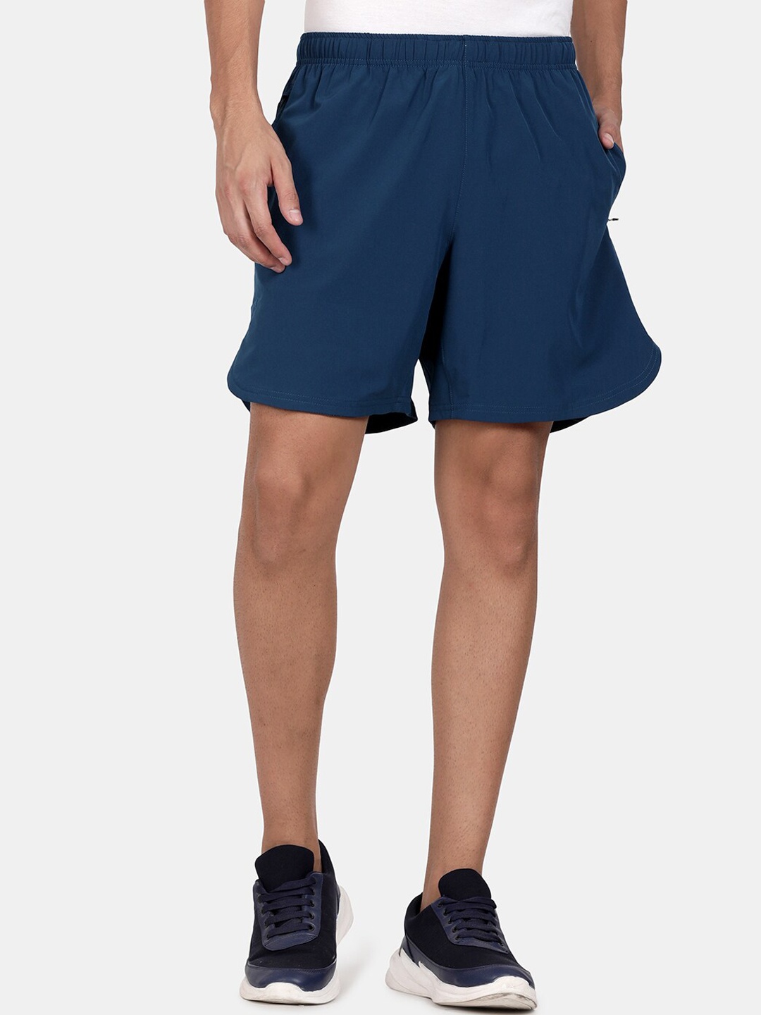 

t-base Men Mid Rise Cotton Sports Shorts, Blue