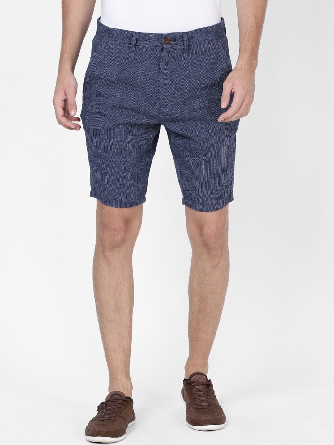 

t-base Men Self Design Mid-Rise Regular Cotton Shorts, Blue