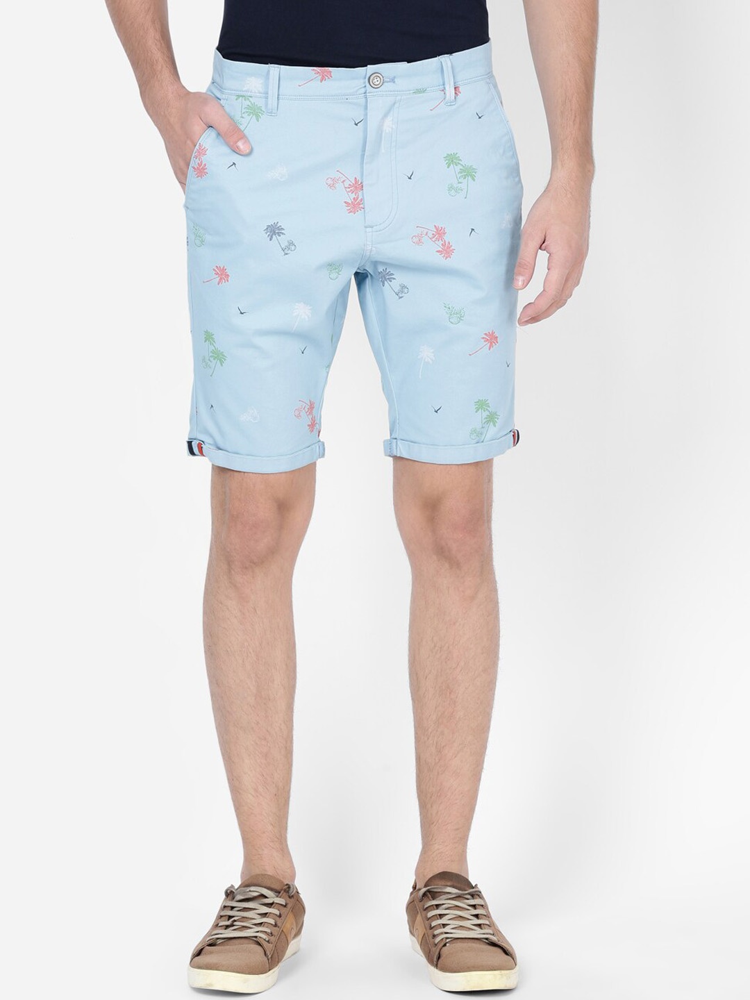 

t-base Men Floral Printed Mid Rise Cotton Chino Shorts, Blue