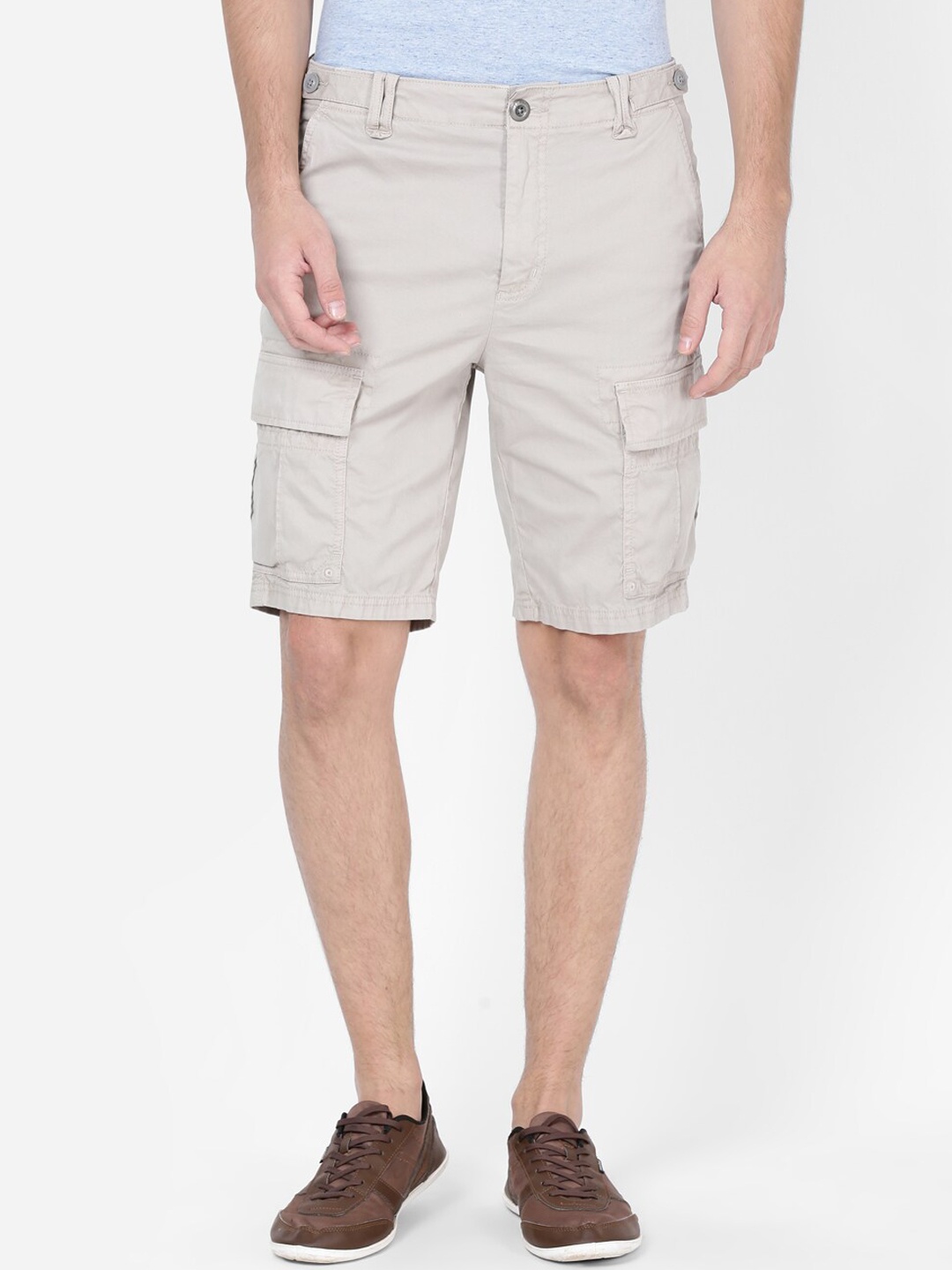 

t-base Men Mid-Rise Cotton Cargo Shorts, Beige