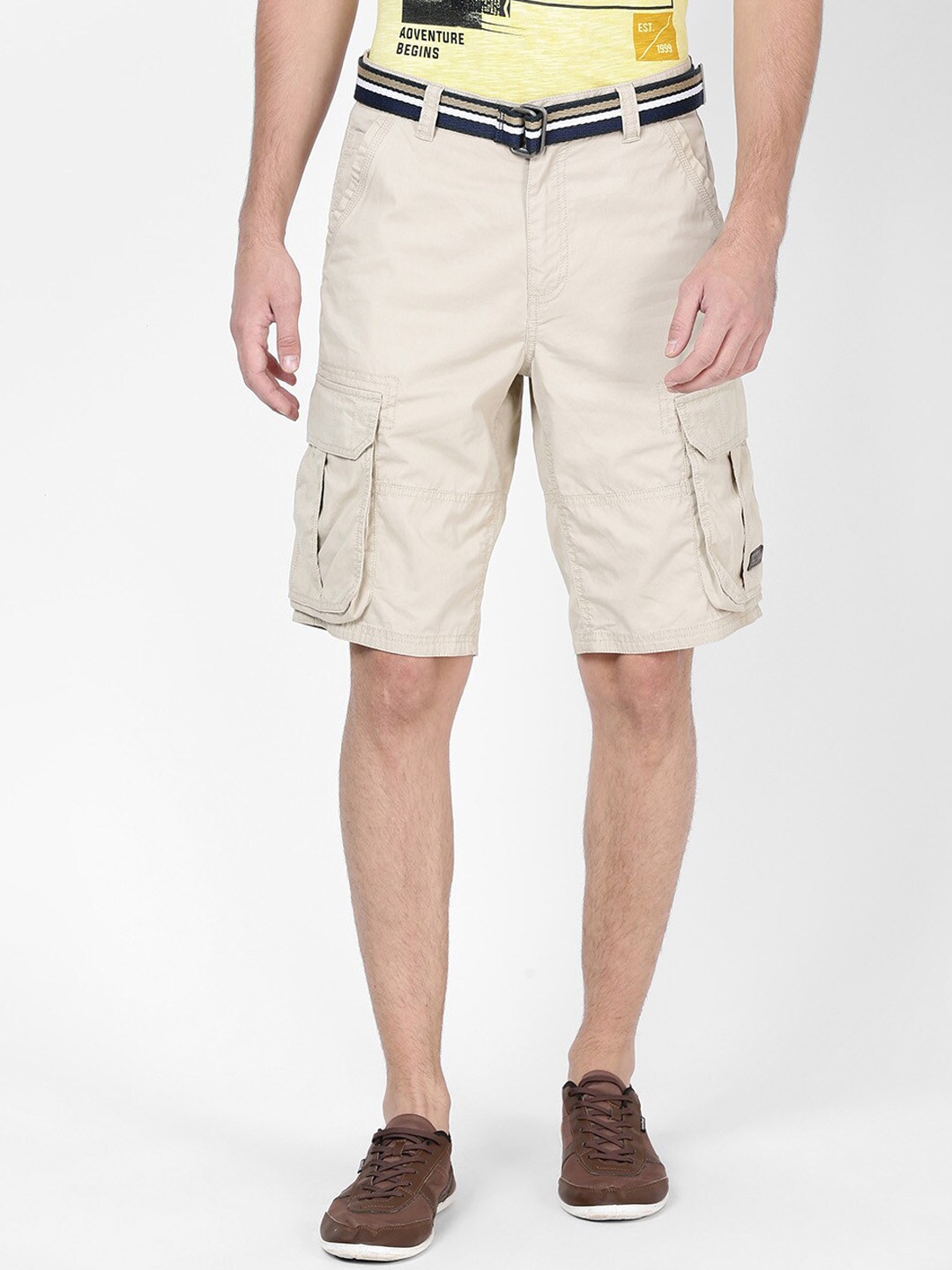 

t-base Men Mid Rise Cotton Cargo Shorts, Khaki