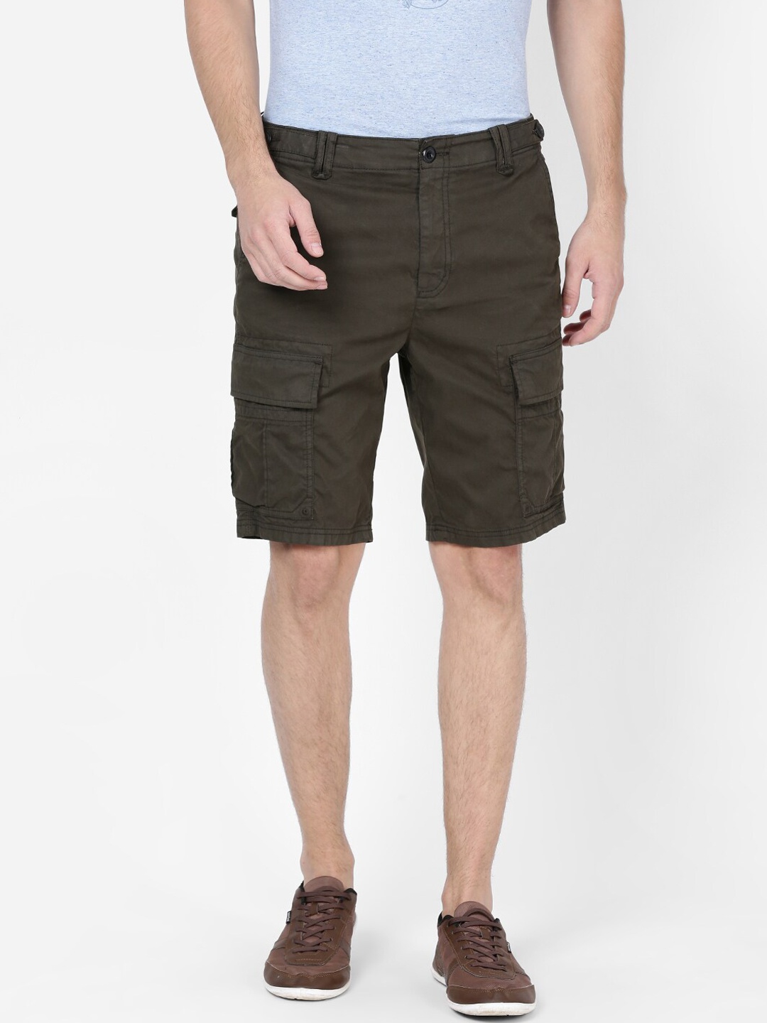 

t-base Men Mid Rise Cotton Cargo Shorts, Olive
