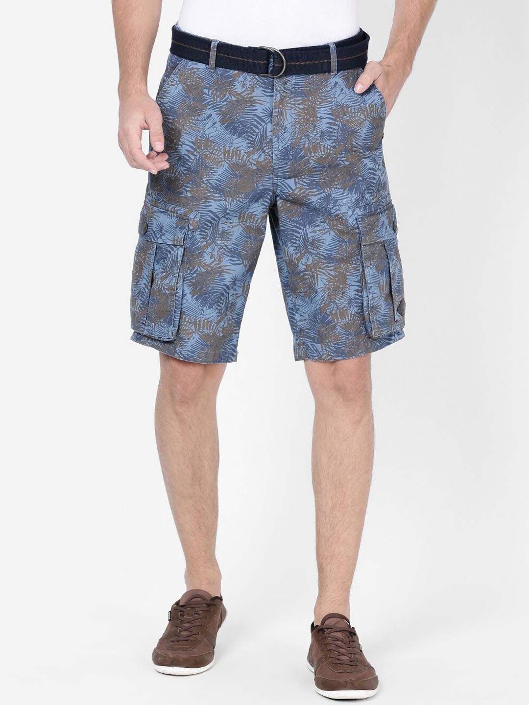 

t-base Men Camouflage Printed Cotton Cargo Shorts, Blue