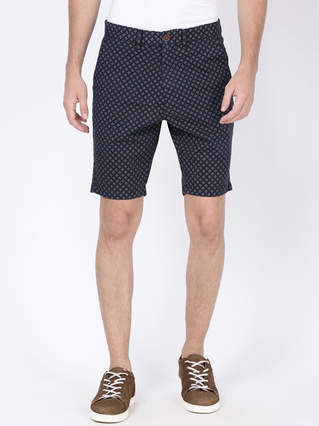 

t-base Men Geometric Printed Regular Cotton Shorts, Navy blue