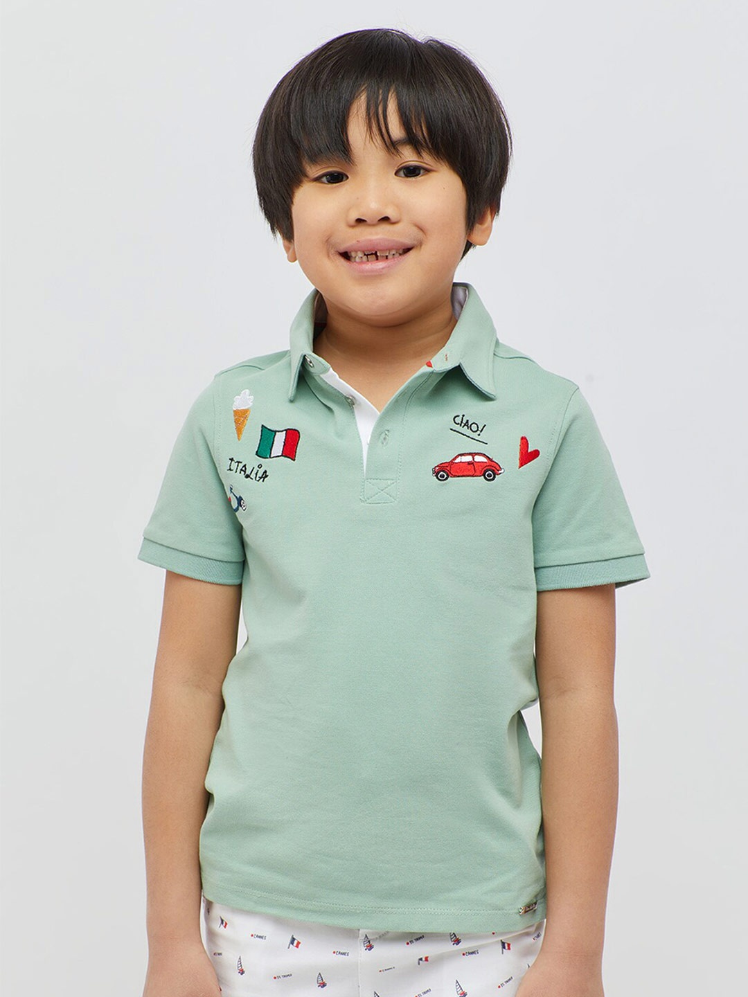 

One Friday Boys Graphic Printed Polo Collar T-shirt, Green