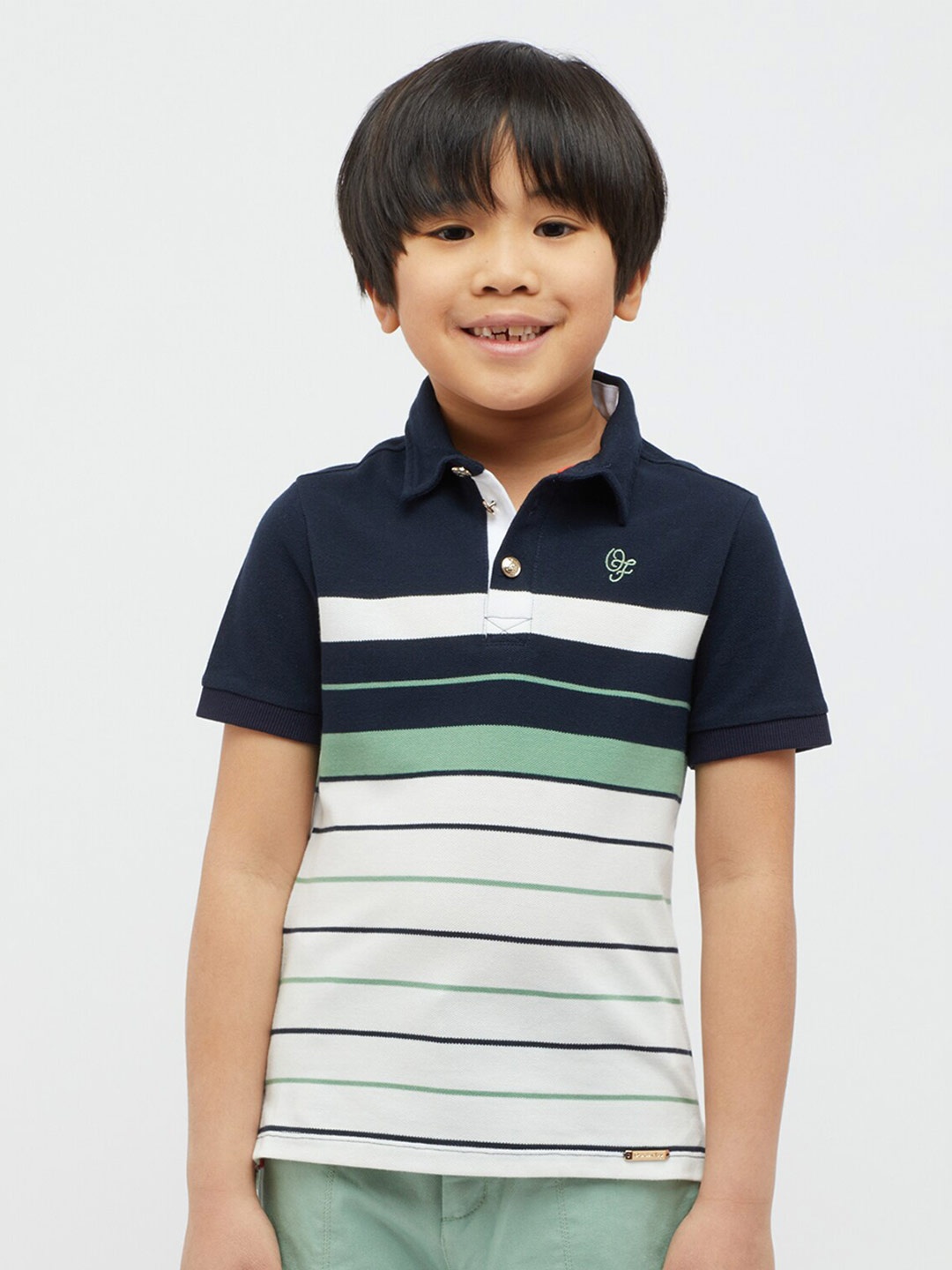 

One Friday Boys Striped Polo Collar T-shirt, Navy blue