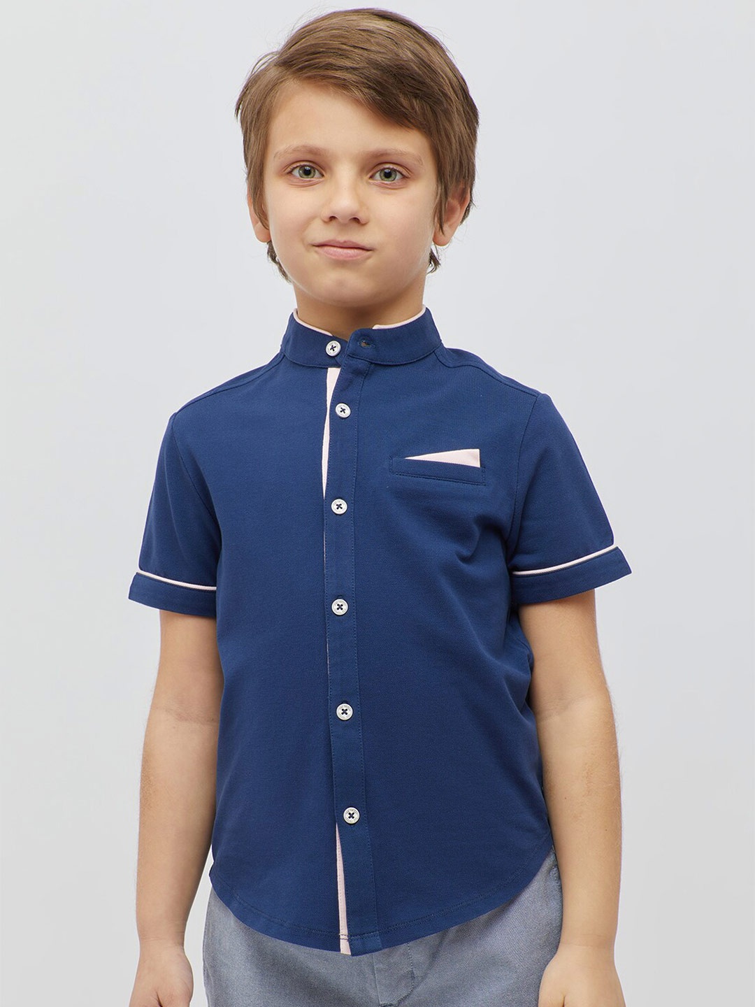 

One Friday Boys Regular Fit Mandarin Collar Shirt, Blue