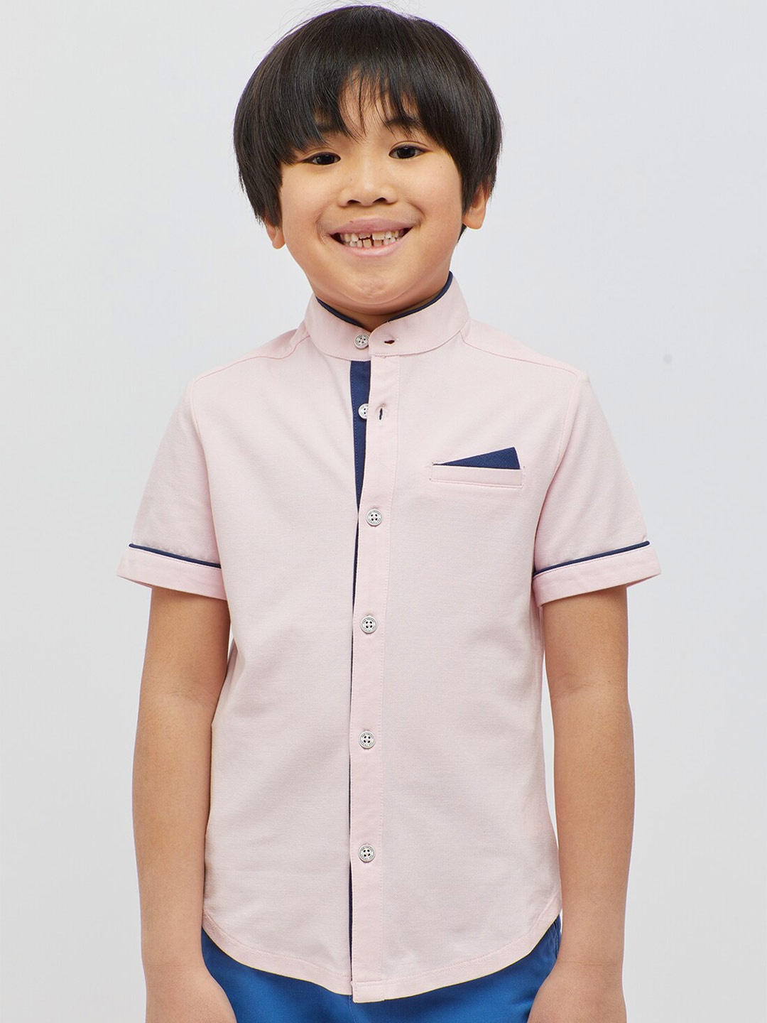 

One Friday Boys Regular Fit Mandarin Collar Shirt, Pink